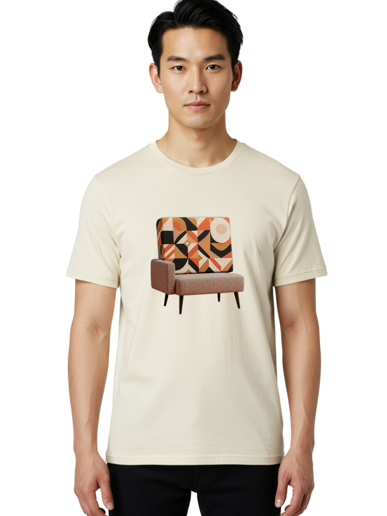 Geometric-Pattern-Chair Men'S Graphic Tee, 100% Cotton, Comfortable Casual Summer Wear, Machine Washable, Vintage Camera, Old Camera, Antique Camera, Black Camera, Classic Photography, Photography Equipment, Nostalgic Device, Film Camera, Bag520