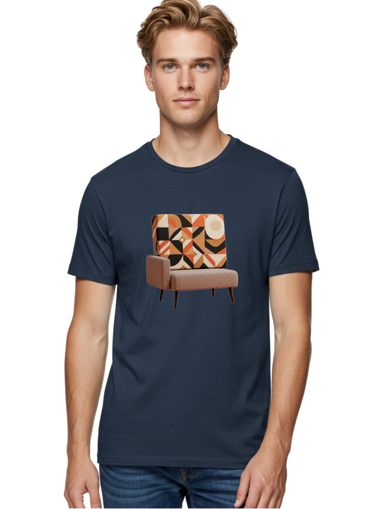 Geometric-Pattern-Chair Men'S Graphic Tee, 100% Cotton, Comfortable Casual Summer Wear, Machine Washable, Vintage Camera, Old Camera, Antique Camera, Black Camera, Classic Photography, Photography Equipment, Nostalgic Device, Film Camera, Bag520