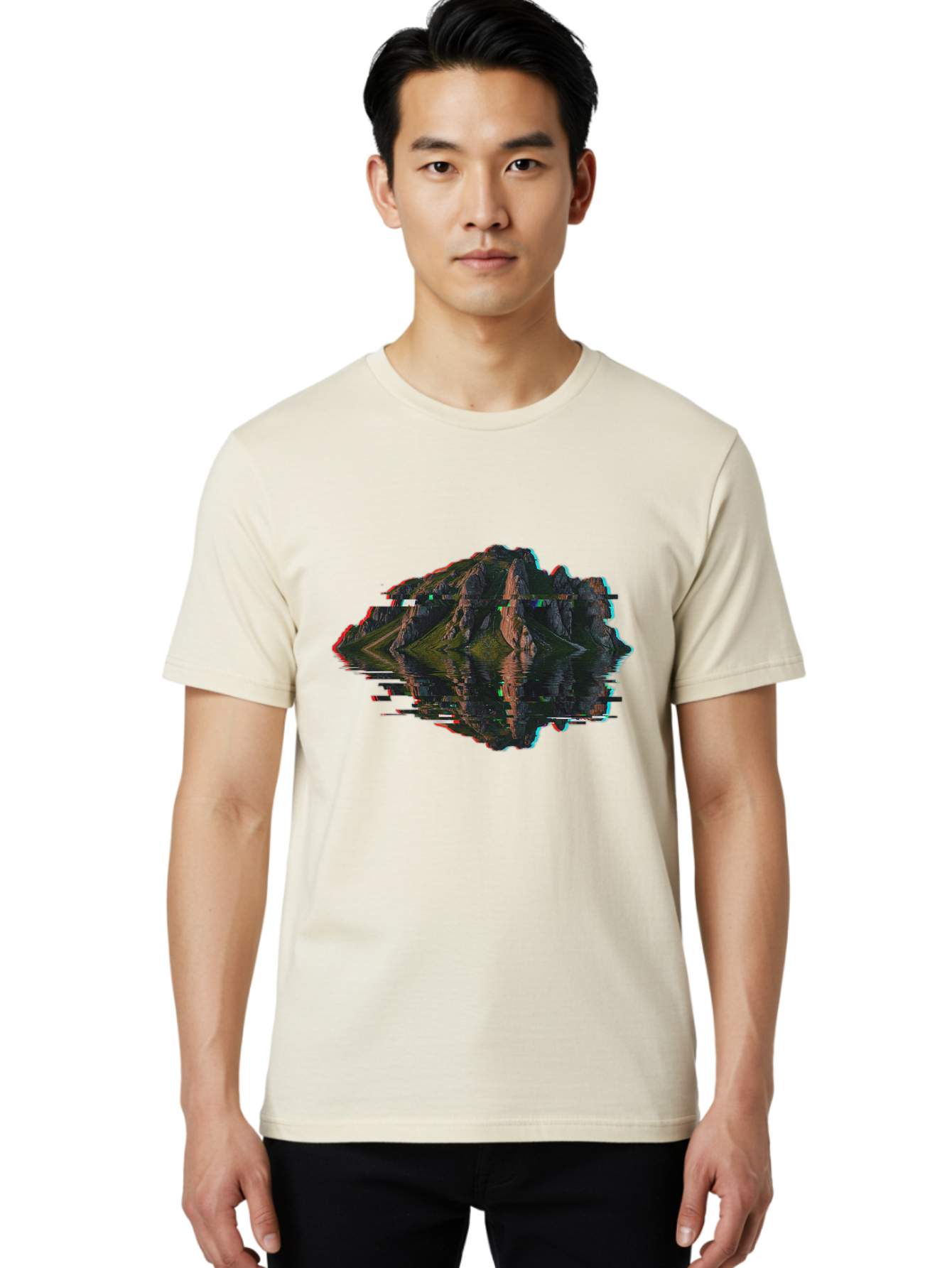 Glitching-Mountain-Landscape Men'S Graphic Tee, 100% Cotton, Comfortable Casual Summer Wear, Machine Washable, Vintage Camera, Old Camera, Antique Camera, Black Camera, Classic Photography, Photography Equipment, Nostalgic Device, Film Camera, Bag533