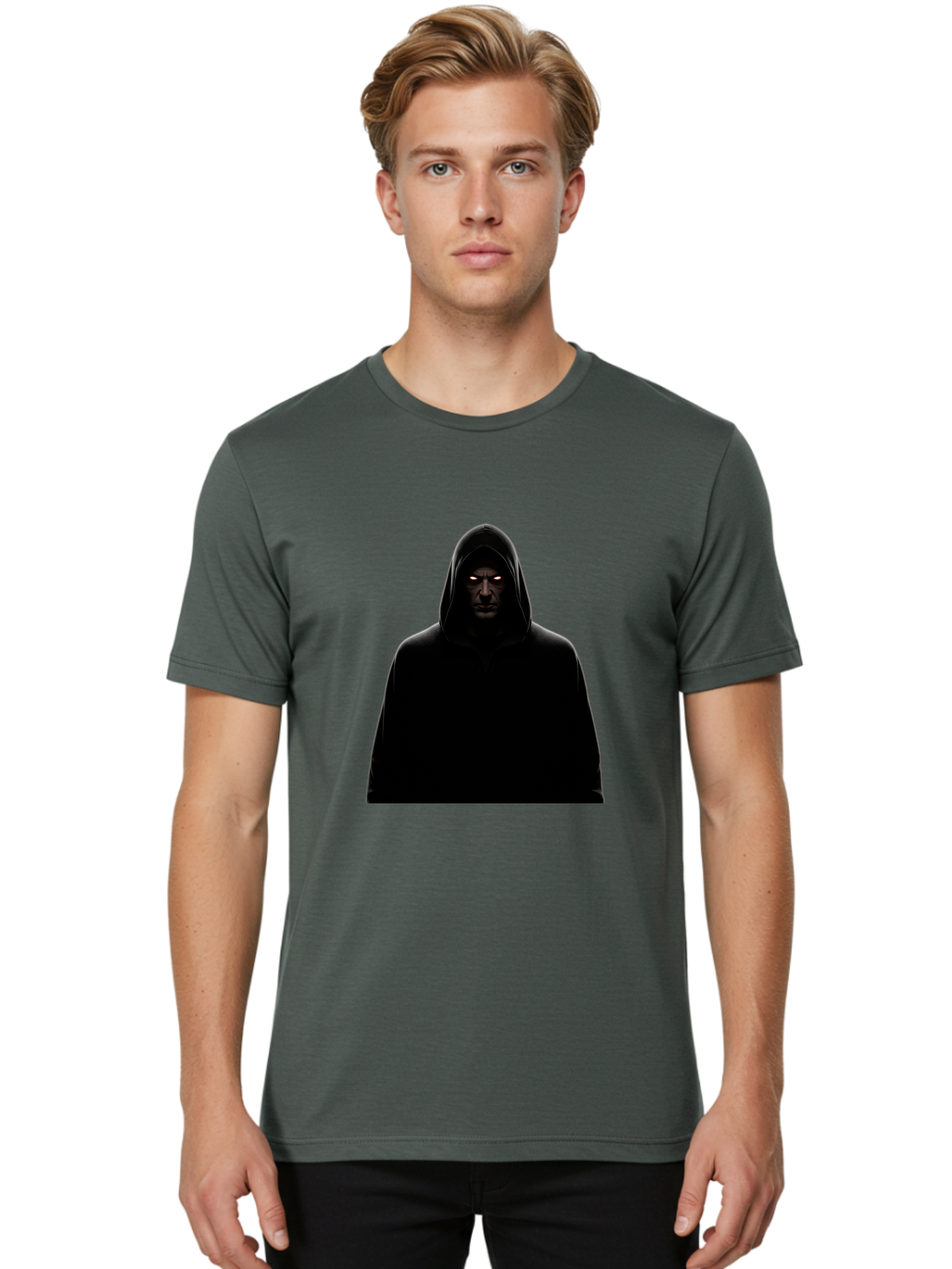 Glowing-Eyes-Hooded-Figure Men'S Graphic Tee, 100% Cotton, Comfortable Casual Summer Wear, Machine Washable, Vintage Camera, Old Camera, Antique Camera, Black Camera, Classic Photography, Photography Equipment, Nostalgic Device, Film Camera, Bag535