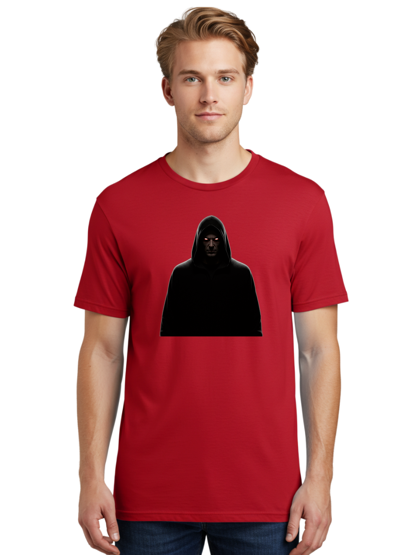 Glowing-Eyes-Hooded-Figure Men'S Graphic Tee, 100% Cotton, Comfortable Casual Summer Wear, Machine Washable, Vintage Camera, Old Camera, Antique Camera, Black Camera, Classic Photography, Photography Equipment, Nostalgic Device, Film Camera, Bag535