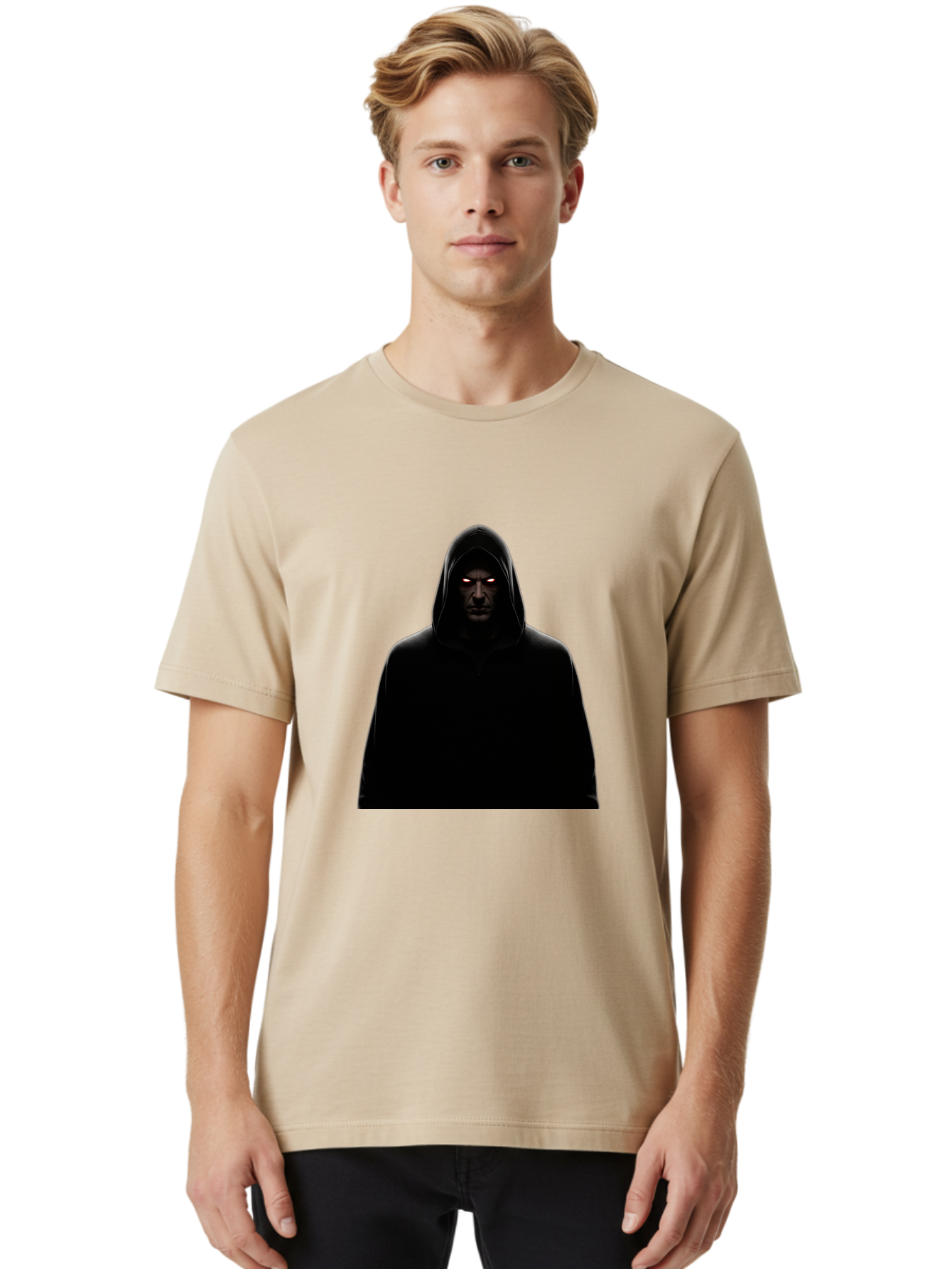 Glowing-Eyes-Hooded-Figure Men'S Graphic Tee, 100% Cotton, Comfortable Casual Summer Wear, Machine Washable, Vintage Camera, Old Camera, Antique Camera, Black Camera, Classic Photography, Photography Equipment, Nostalgic Device, Film Camera, Bag535