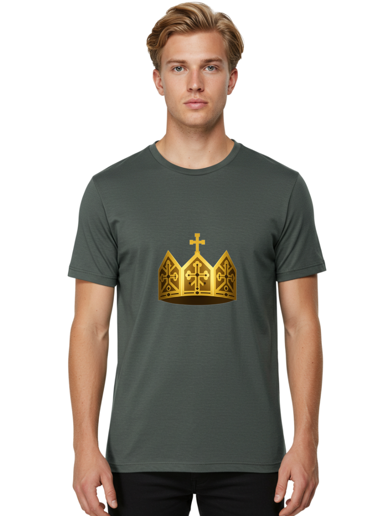 Gold-Crown-With-Cross Men'S Graphic Tee, 100% Cotton, Comfortable Casual Summer Wear, Machine Washable, Vintage Camera, Old Camera, Antique Camera, Black Camera, Classic Photography, Photography Equipment, Nostalgic Device, Film Camera, Bag537