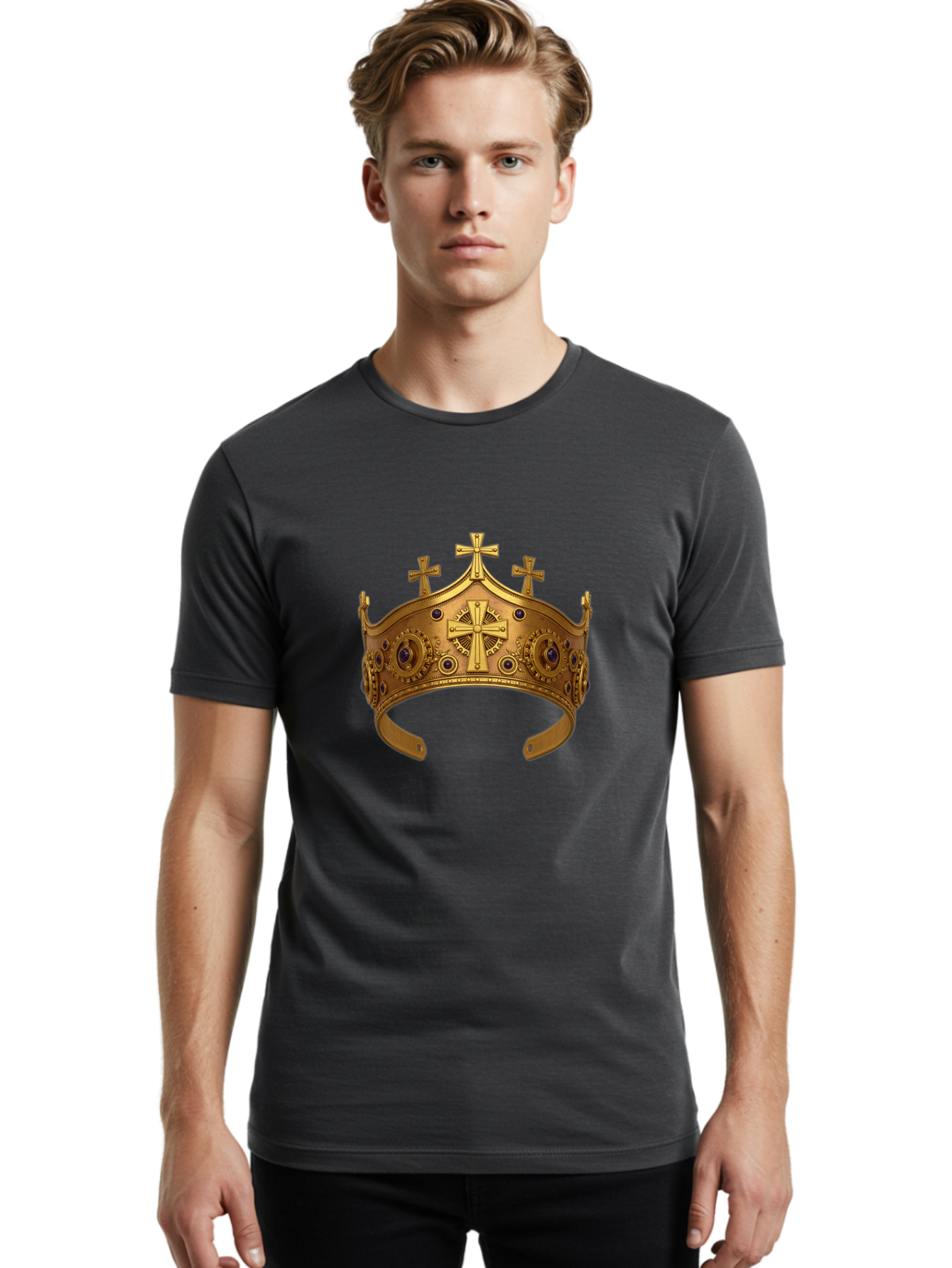 Gold-Crown-With-Crosses Men'S Graphic Tee, 100% Cotton, Comfortable Casual Summer Wear, Machine Washable, Vintage Camera, Old Camera, Antique Camera, Black Camera, Classic Photography, Photography Equipment, Nostalgic Device, Film Camera, Bag538
