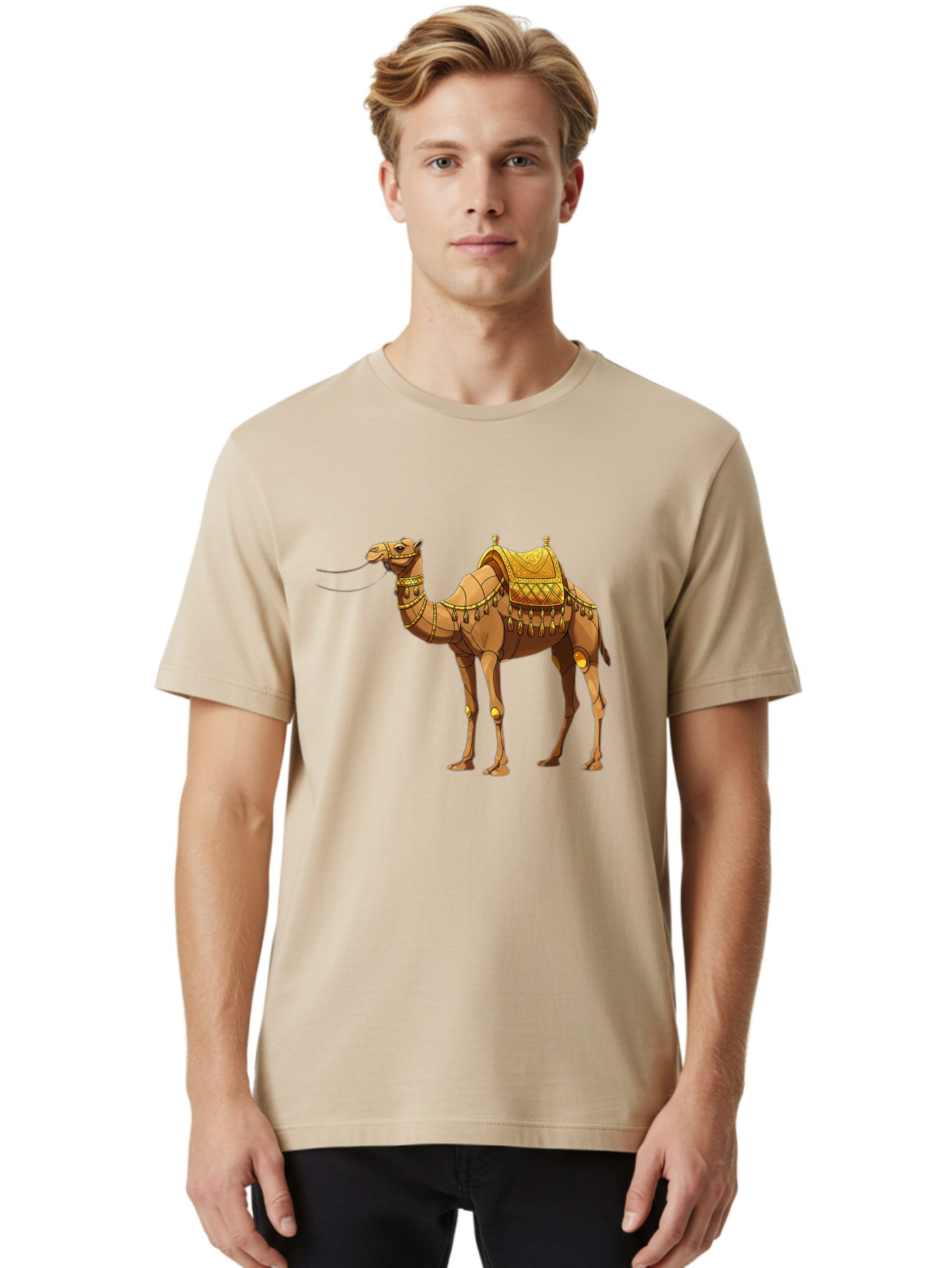 Golden-Camel-1 Men'S Graphic Tee, 100% Cotton, Comfortable Casual Summer Wear, Machine Washable, Vintage Camera, Old Camera, Antique Camera, Black Camera, Classic Photography, Photography Equipment, Nostalgic Device, Film Camera, Camera Art Bag546