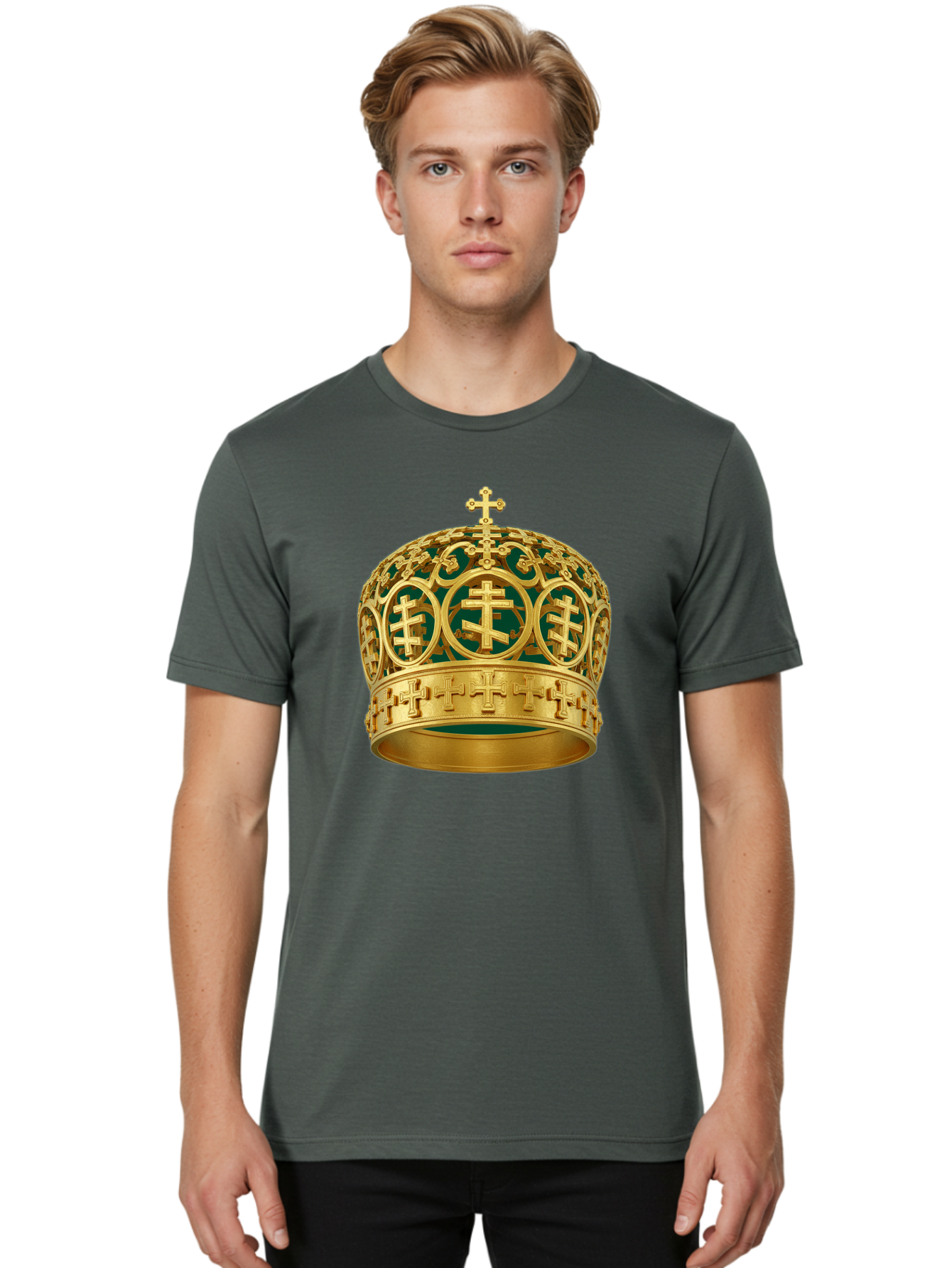 Golden-Cross-Crown Men'S Graphic Tee, 100% Cotton, Comfortable Casual Summer Wear, Machine Washable, Vintage Camera, Old Camera, Antique Camera, Black Camera, Classic Photography, Photography Equipment, Nostalgic Device, Film Camera, Bag549