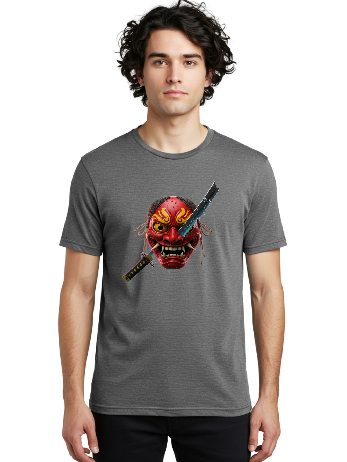 Hannya-Mask-With-Katana Men'S Graphic Tee, 100% Cotton, Comfortable Casual Summer Wear, Machine Washable, Vintage Camera, Old Camera, Antique Camera, Black Camera, Classic Photography, Photography Equipment, Nostalgic Device, Film Camera, Bag581