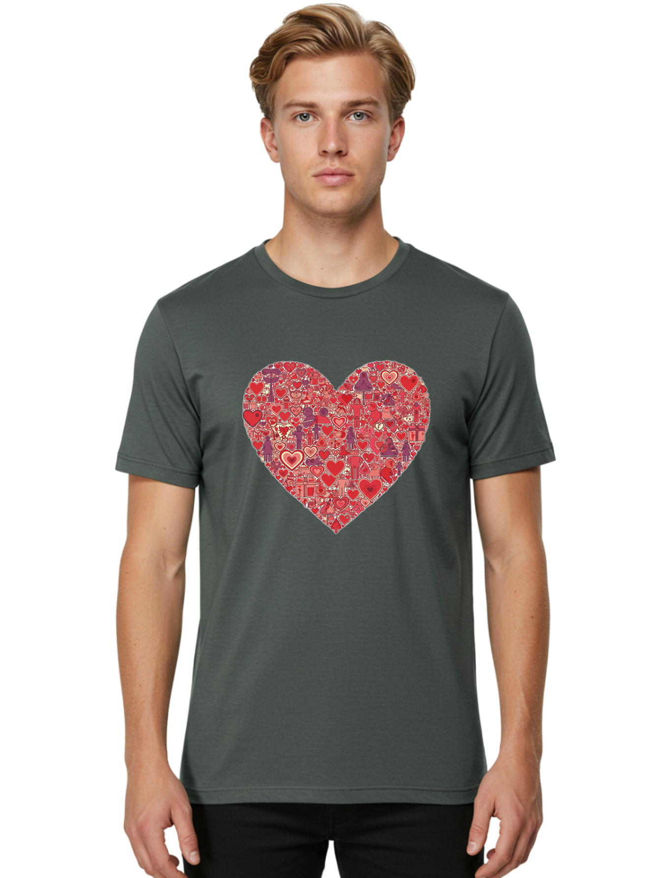 Heart-Collage Men'S Graphic Tee, 100% Cotton, Comfortable Casual Summer Wear, Machine Washable, Vintage Camera, Old Camera, Antique Camera, Black Camera, Classic Photography, Photography Equipment, Nostalgic Device, Film Camera, Camera Art Bag588
