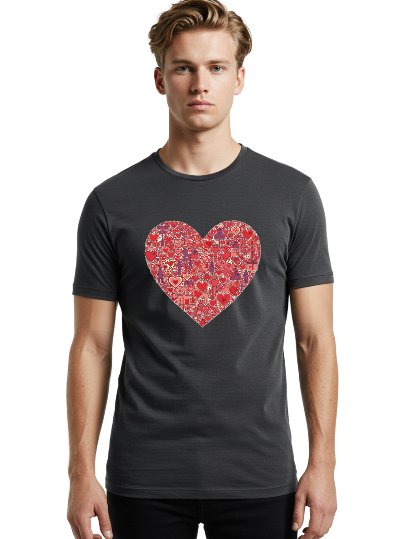 Heart-Collage Men'S Graphic Tee, 100% Cotton, Comfortable Casual Summer Wear, Machine Washable, Vintage Camera, Old Camera, Antique Camera, Black Camera, Classic Photography, Photography Equipment, Nostalgic Device, Film Camera, Camera Art Bag588