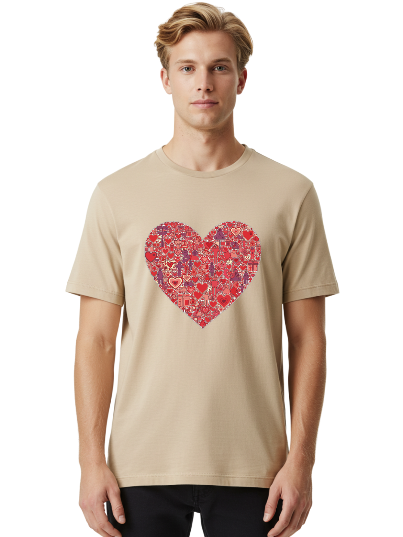 Heart-Collage Men'S Graphic Tee, 100% Cotton, Comfortable Casual Summer Wear, Machine Washable, Vintage Camera, Old Camera, Antique Camera, Black Camera, Classic Photography, Photography Equipment, Nostalgic Device, Film Camera, Camera Art Bag588