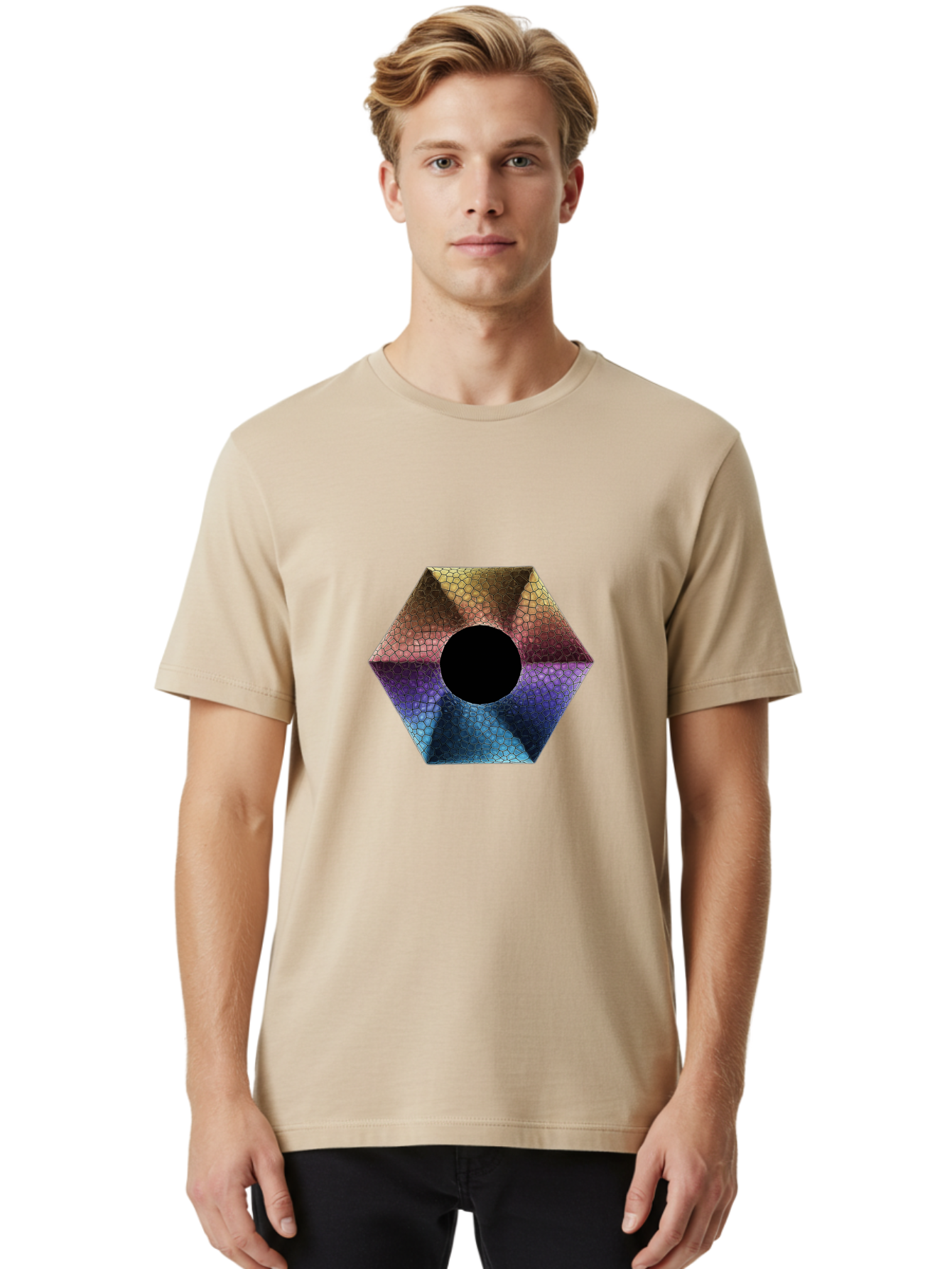 Hexagonal-Shape Men'S Graphic Tee, 100% Cotton, Comfortable Casual Summer Wear, Machine Washable, Vintage Camera, Old Camera, Antique Camera, Black Camera, Classic Photography, Photography Equipment, Nostalgic Device, Film Camera, Camera Art Bag592