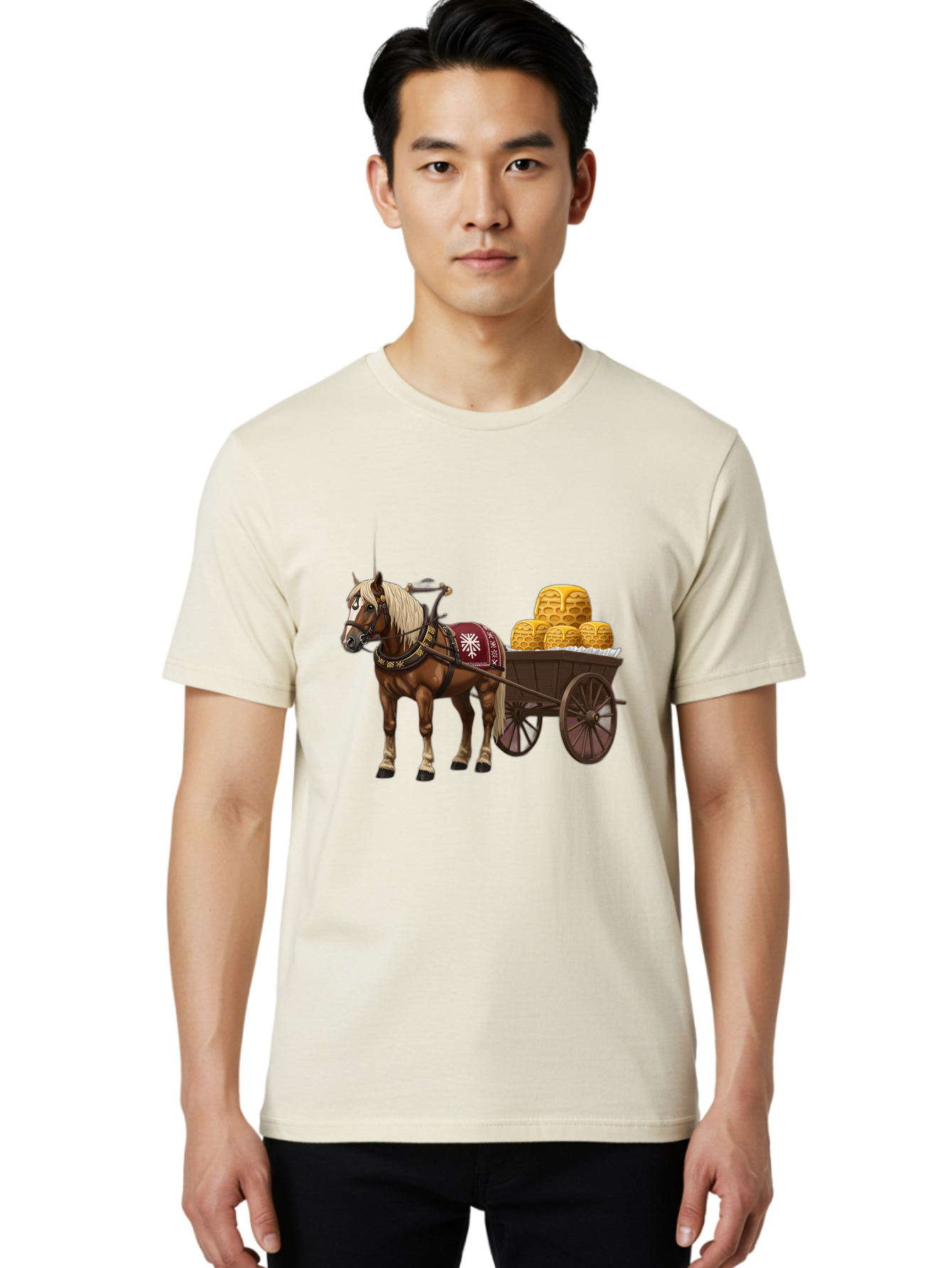Horse-Drawn-Wagon Men'S Graphic Tee, 100% Cotton, Comfortable Casual Summer Wear, Machine Washable, Vintage Camera, Old Camera, Antique Camera, Black Camera, Classic Photography, Photography Equipment, Nostalgic Device, Film Camera, Camera Art Bag595