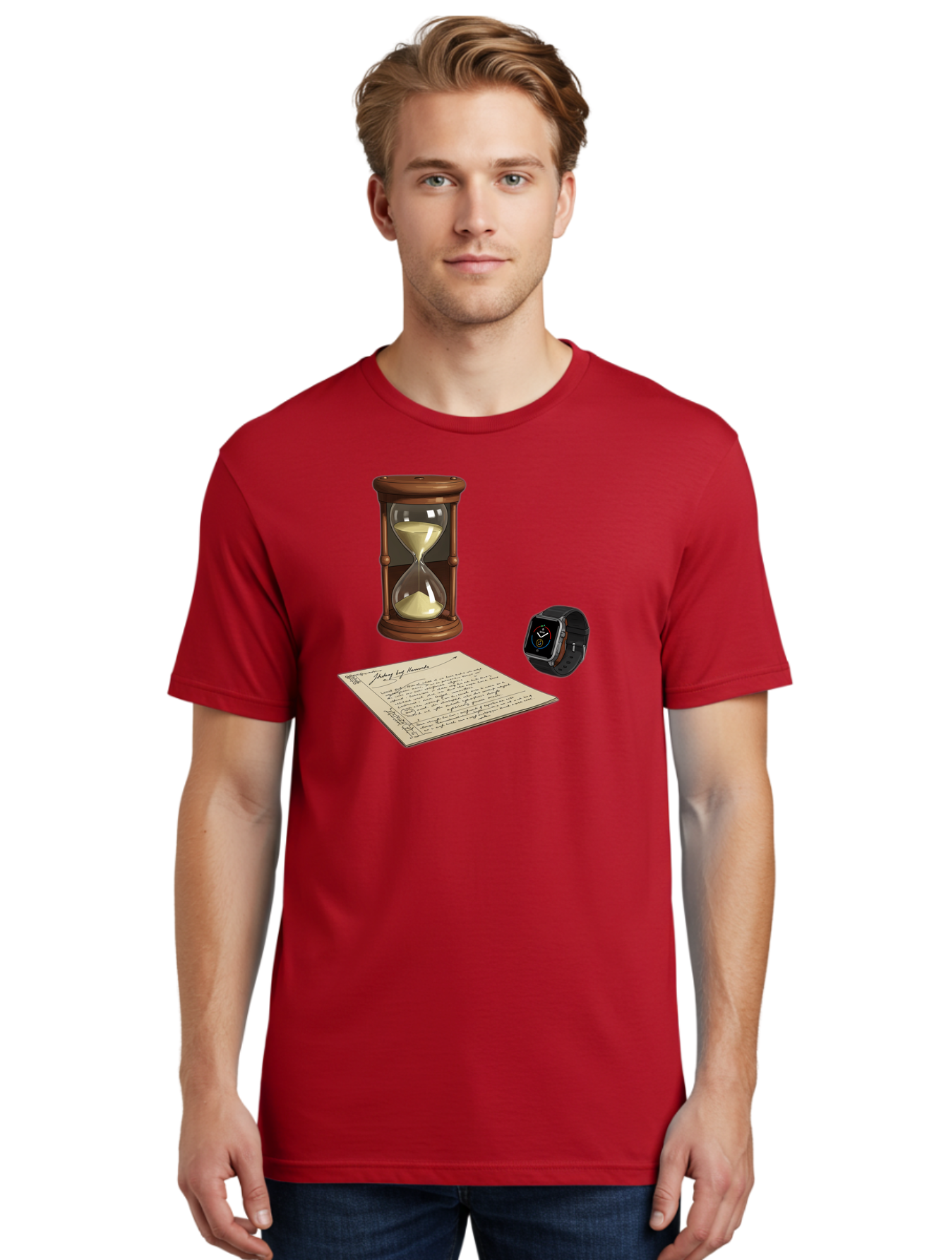 Hourglass-Watch-Letter Men'S Graphic Tee, 100% Cotton, Comfortable Casual Summer Wear, Machine Washable, Vintage Camera, Old Camera, Antique Camera, Black Camera, Classic Photography, Photography Equipment, Nostalgic Device, Film Camera, Bag597