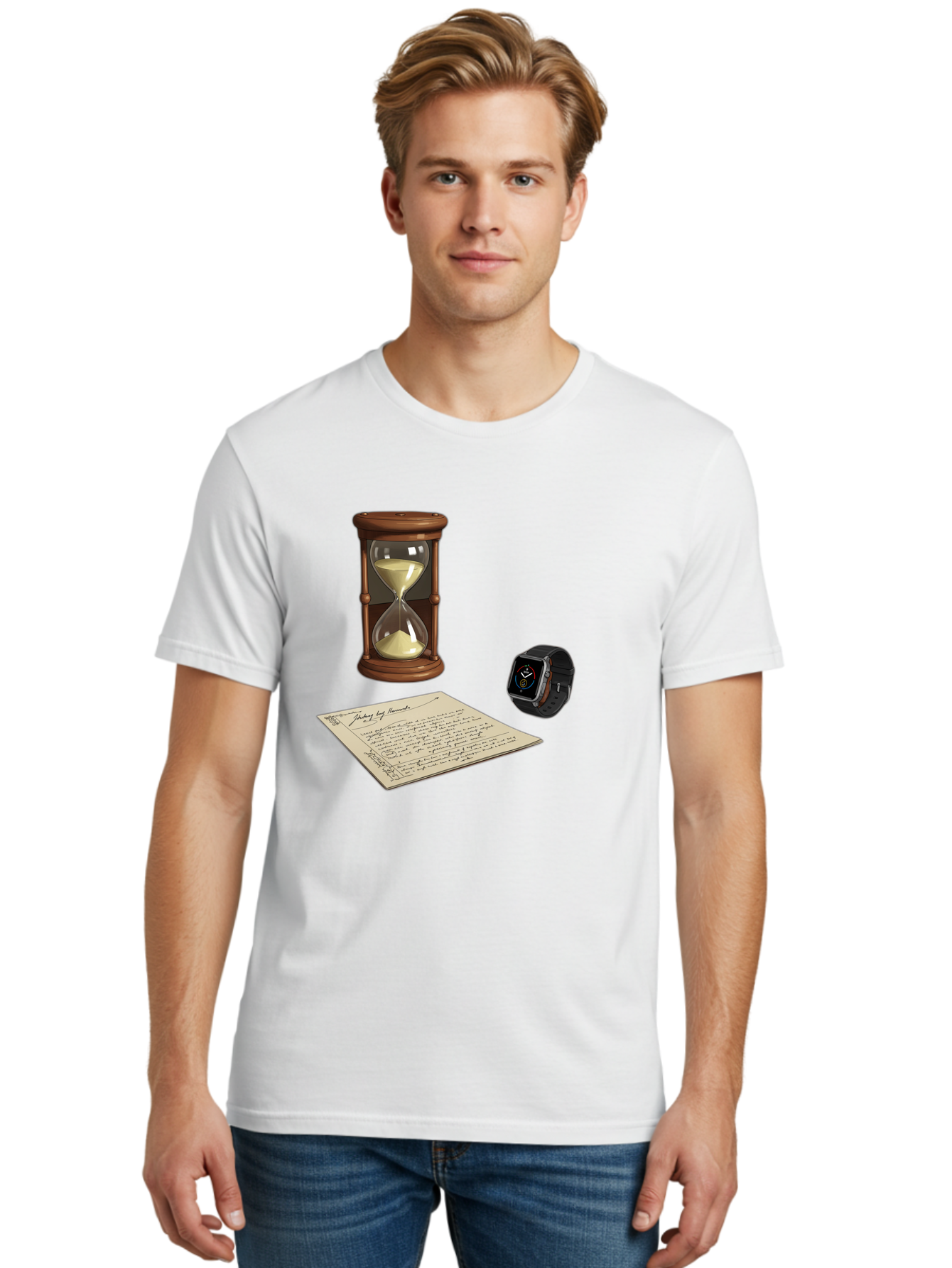 Hourglass-Watch-Letter Men'S Graphic Tee, 100% Cotton, Comfortable Casual Summer Wear, Machine Washable, Vintage Camera, Old Camera, Antique Camera, Black Camera, Classic Photography, Photography Equipment, Nostalgic Device, Film Camera, Bag597