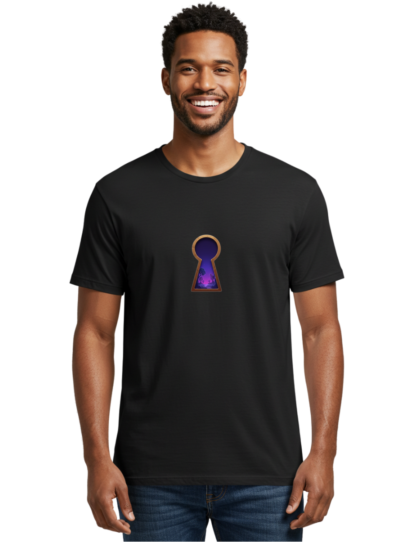 Keyhole-With-Purple-Scenery Men'S Graphic Tee, 100% Cotton, Comfortable Casual Summer Wear, Machine Washable, Vintage Camera, Old Camera, Antique Camera, Black Camera, Classic Photography, Photography Equipment, Nostalgic Device, Film Camera, Bag638