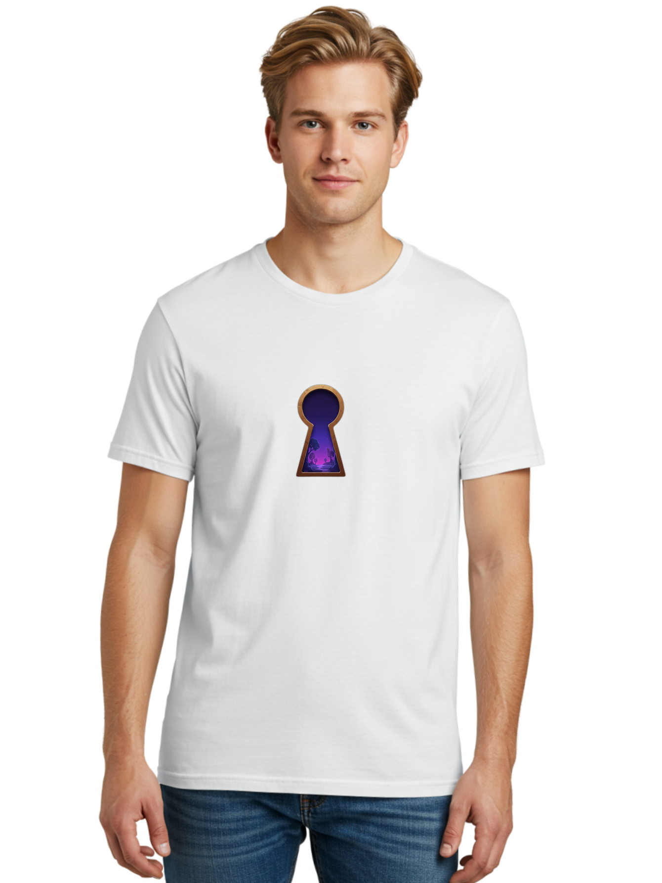 Keyhole-With-Purple-Scenery Men'S Graphic Tee, 100% Cotton, Comfortable Casual Summer Wear, Machine Washable, Vintage Camera, Old Camera, Antique Camera, Black Camera, Classic Photography, Photography Equipment, Nostalgic Device, Film Camera, Bag638