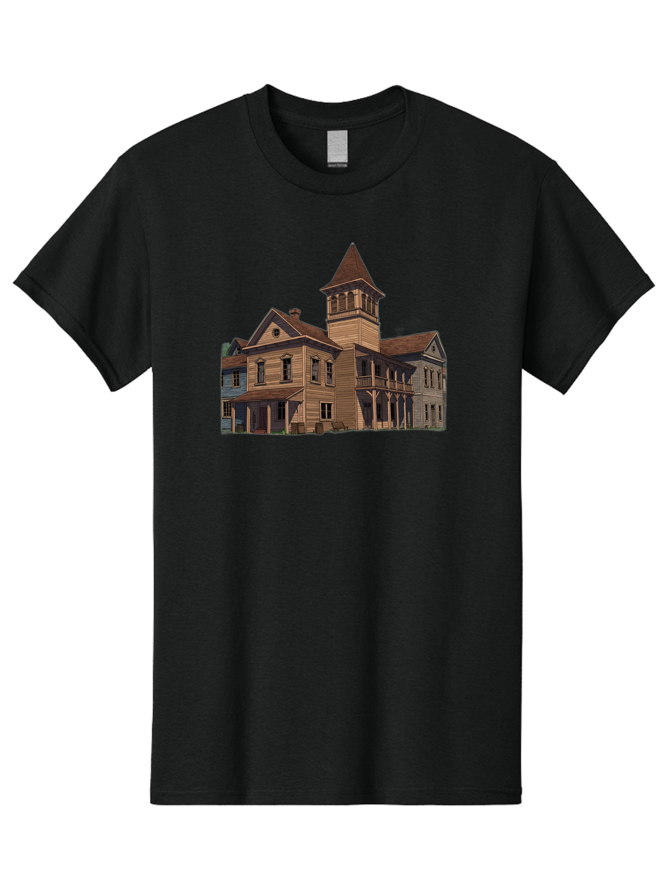 Large-Building-With-Tower Men'S Graphic Tee, 100% Cotton, Comfortable Casual Summer Wear, Machine Washable, Vintage Camera, Old Camera, Antique Camera, Black Camera, Classic Photography, Photography Equipment, Nostalgic Device, Film Camera, Bag680