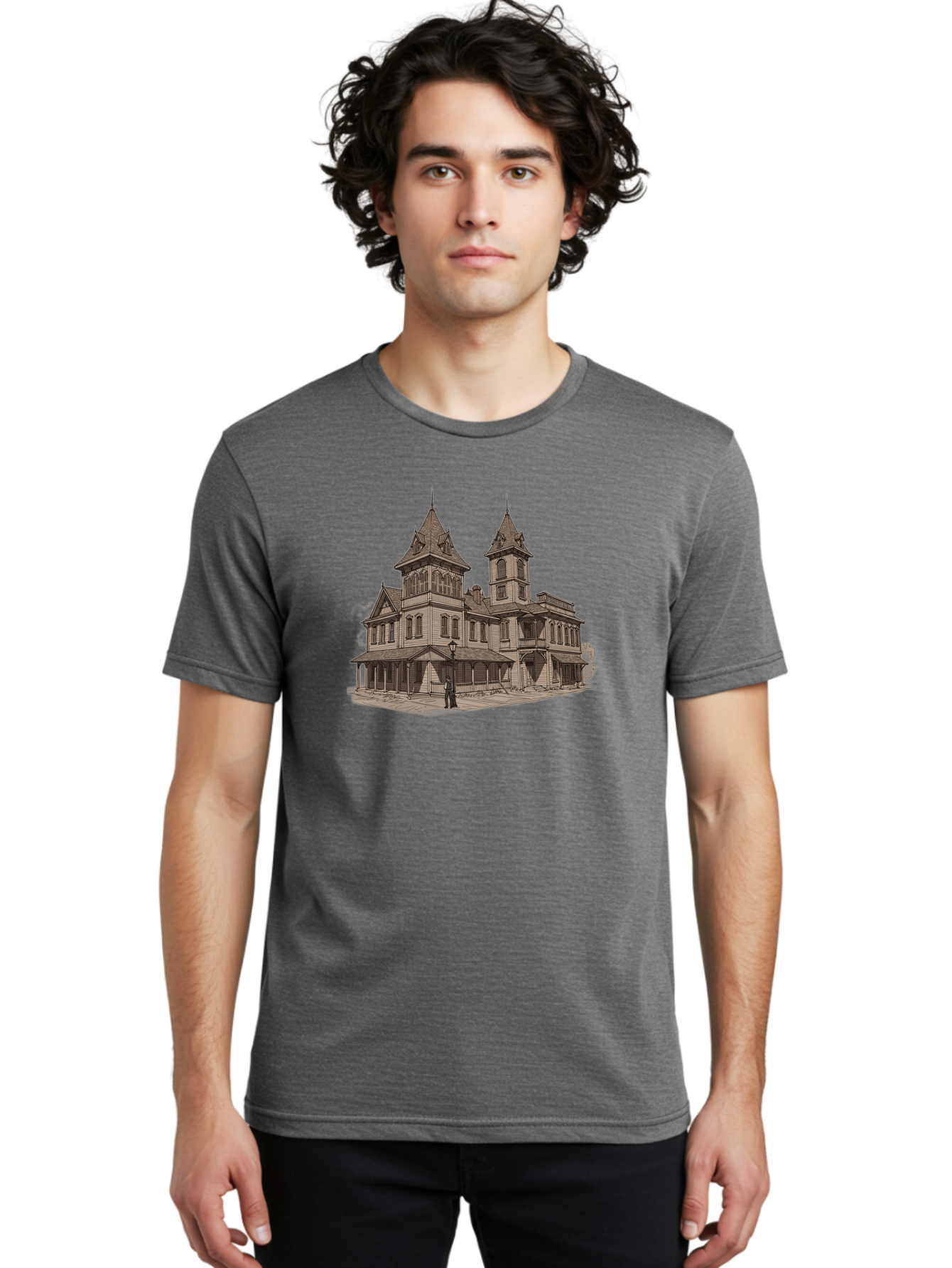 Large-Victorian-Style-Mansion Men'S Graphic Tee, 100% Cotton, Comfortable Casual Summer Wear, Machine Washable, Vintage Camera, Old Camera, Antique Camera, Black Camera, Classic Photography, Photography Equipment, Nostalgic Device, Bag681
