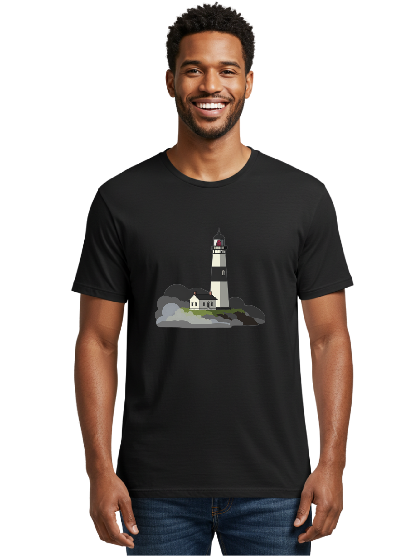 Lighthouse-3 Men'S Graphic Tee, 100% Cotton, Comfortable Casual Summer Wear, Machine Washable, Vintage Camera, Old Camera, Antique Camera, Black Camera, Classic Photography, Photography Equipment, Nostalgic Device, Film Camera, Camera Art Bag707