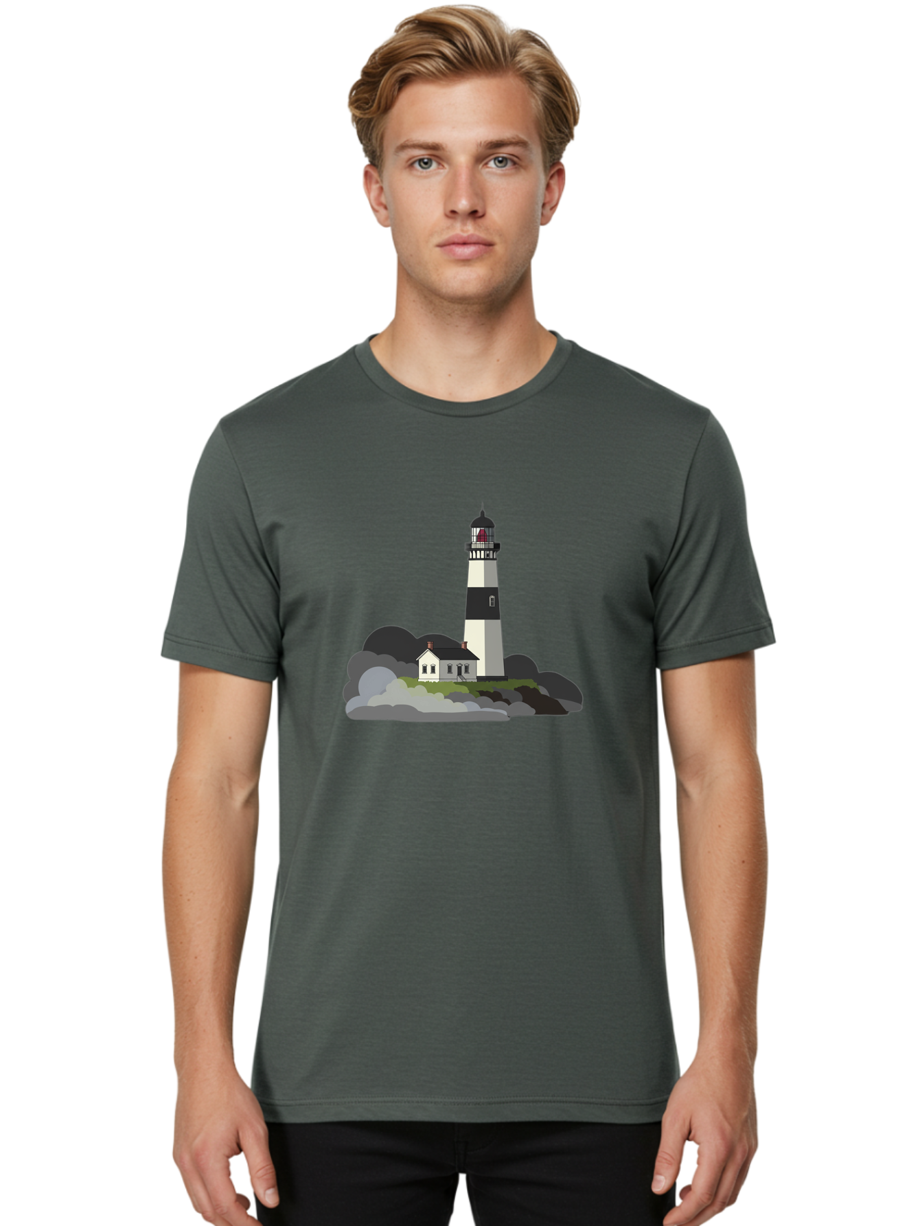 Lighthouse-3 Men'S Graphic Tee, 100% Cotton, Comfortable Casual Summer Wear, Machine Washable, Vintage Camera, Old Camera, Antique Camera, Black Camera, Classic Photography, Photography Equipment, Nostalgic Device, Film Camera, Camera Art Bag707