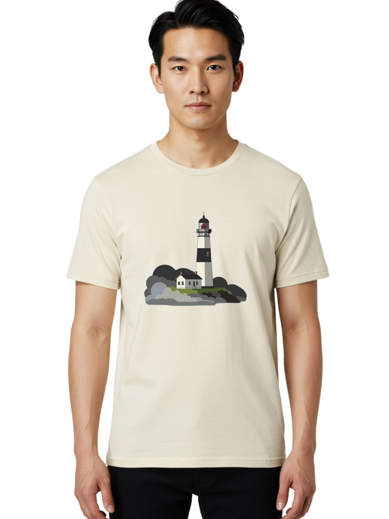 Lighthouse-3 Men'S Graphic Tee, 100% Cotton, Comfortable Casual Summer Wear, Machine Washable, Vintage Camera, Old Camera, Antique Camera, Black Camera, Classic Photography, Photography Equipment, Nostalgic Device, Film Camera, Camera Art Bag707