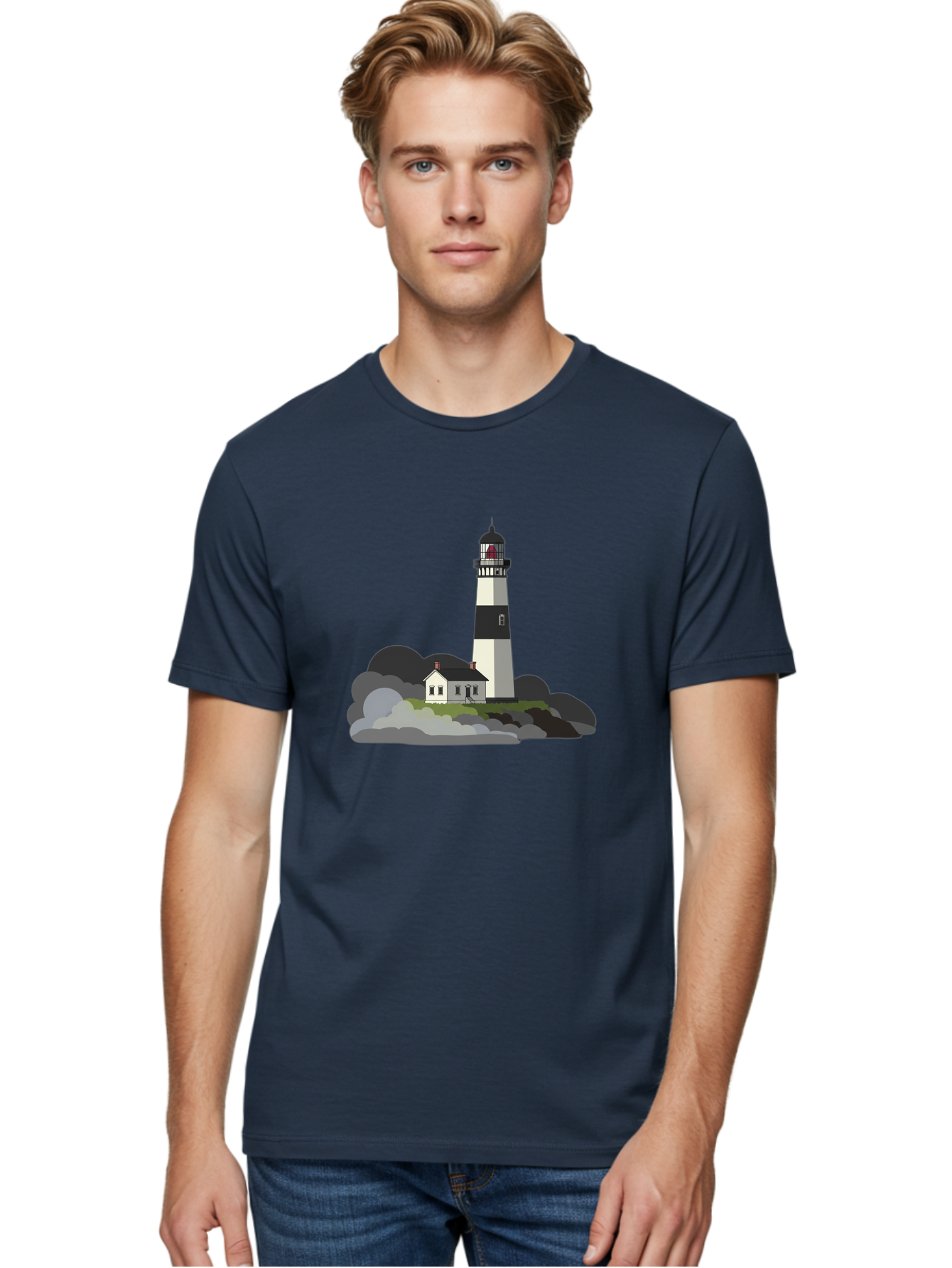 Lighthouse-3 Men'S Graphic Tee, 100% Cotton, Comfortable Casual Summer Wear, Machine Washable, Vintage Camera, Old Camera, Antique Camera, Black Camera, Classic Photography, Photography Equipment, Nostalgic Device, Film Camera, Camera Art Bag707