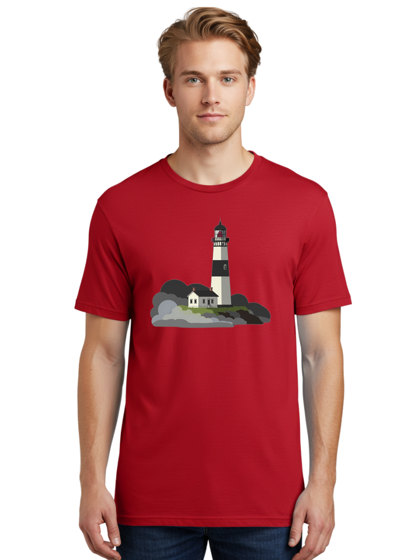 Lighthouse-3 Men'S Graphic Tee, 100% Cotton, Comfortable Casual Summer Wear, Machine Washable, Vintage Camera, Old Camera, Antique Camera, Black Camera, Classic Photography, Photography Equipment, Nostalgic Device, Film Camera, Camera Art Bag707