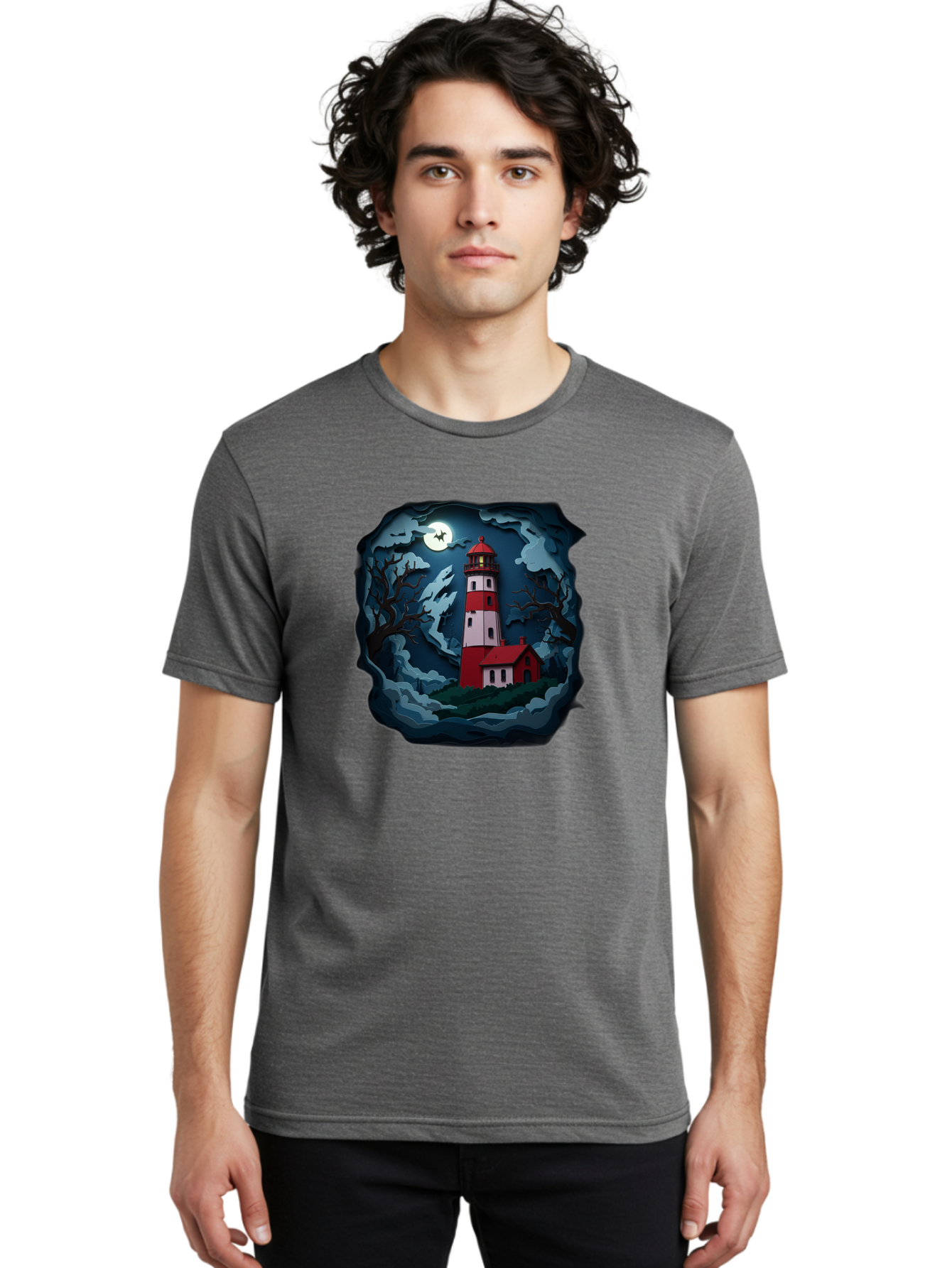 Lighthouse-At-Night Men'S Graphic Tee, 100% Cotton, Comfortable Casual Summer Wear, Machine Washable, Vintage Camera, Old Camera, Antique Camera, Black Camera, Classic Photography, Photography Equipment, Nostalgic Device, Film Camera, Bag715