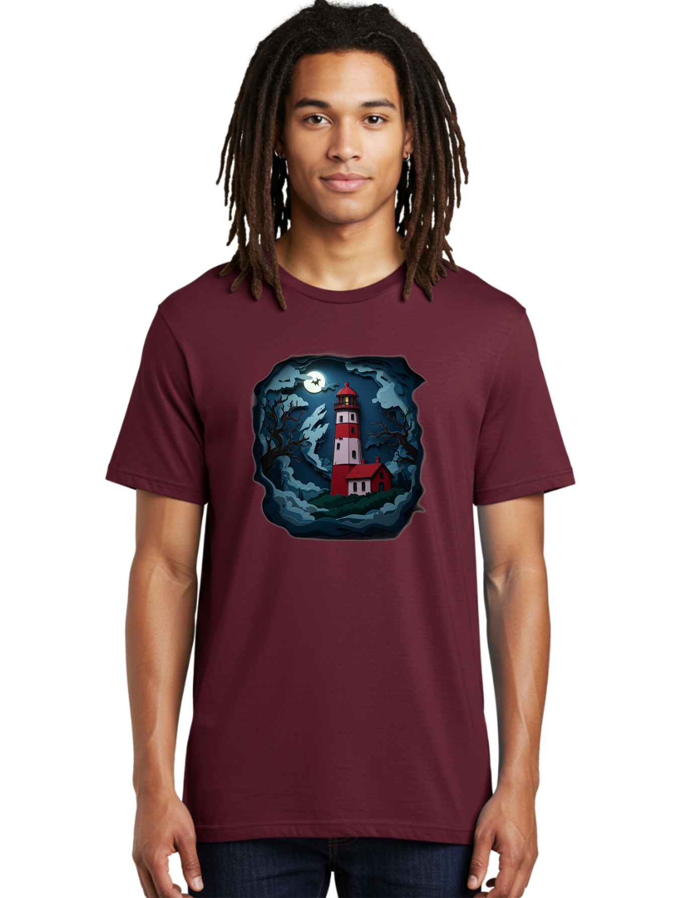 Lighthouse-At-Night Men'S Graphic Tee, 100% Cotton, Comfortable Casual Summer Wear, Machine Washable, Vintage Camera, Old Camera, Antique Camera, Black Camera, Classic Photography, Photography Equipment, Nostalgic Device, Film Camera, Bag715
