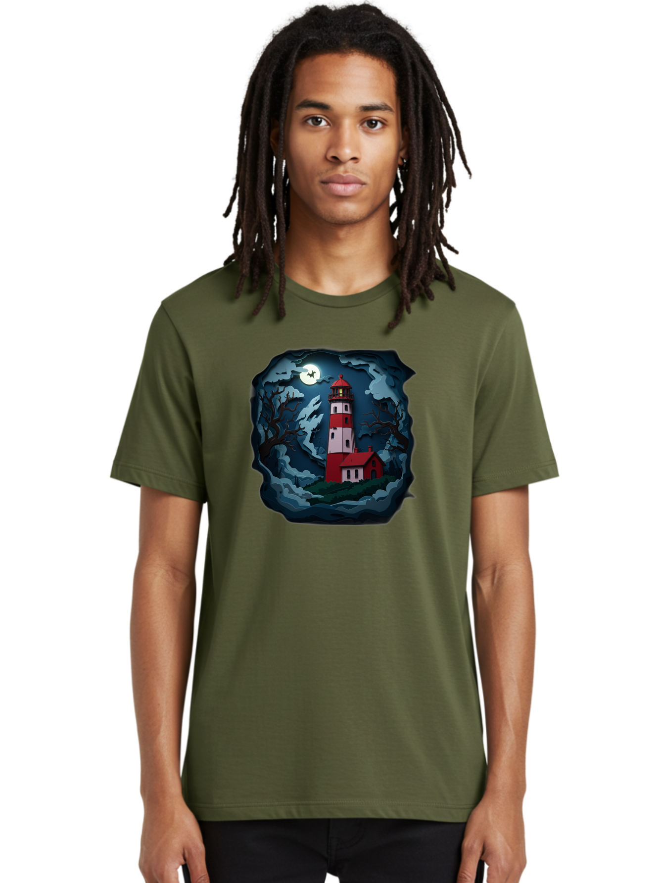 Lighthouse-At-Night Men'S Graphic Tee, 100% Cotton, Comfortable Casual Summer Wear, Machine Washable, Vintage Camera, Old Camera, Antique Camera, Black Camera, Classic Photography, Photography Equipment, Nostalgic Device, Film Camera, Bag715