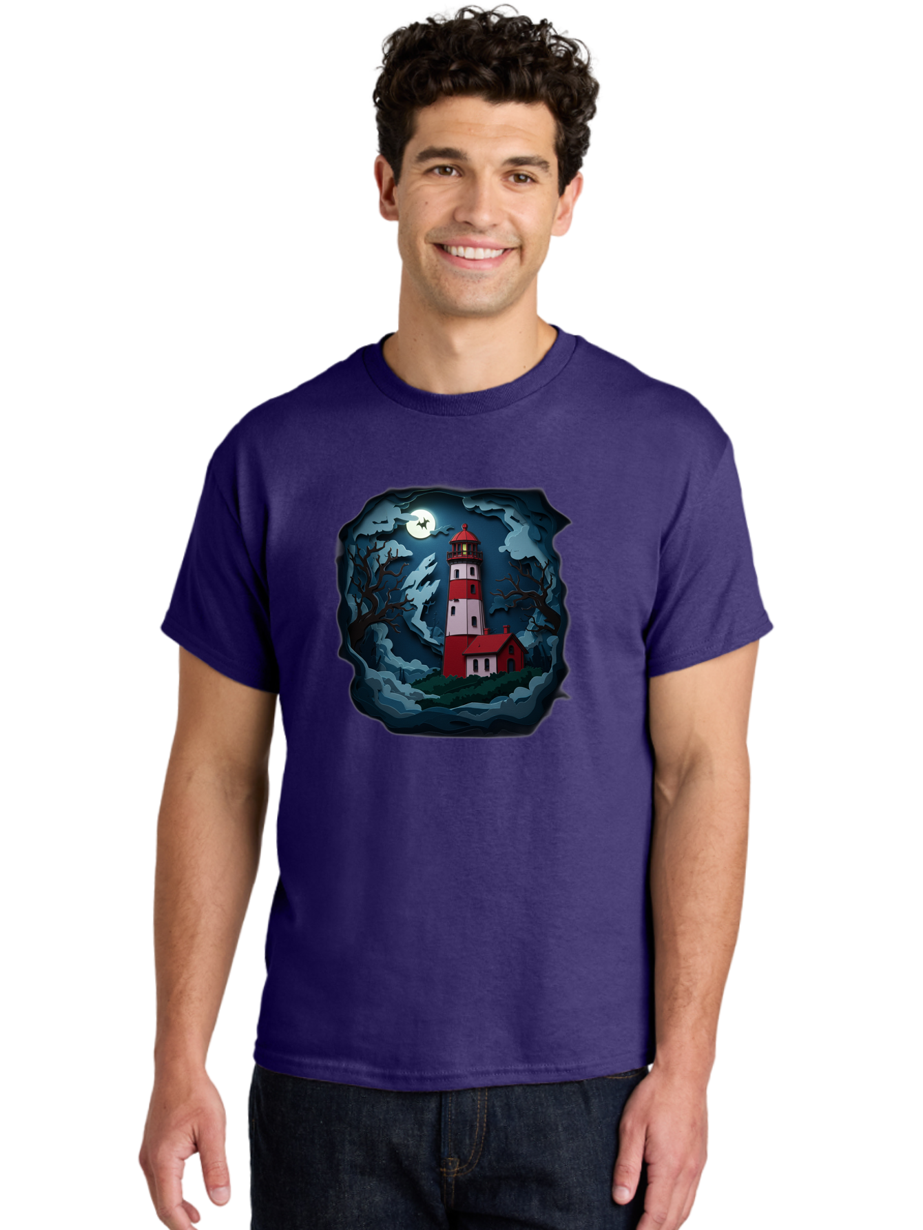 Lighthouse-At-Night Men'S Graphic Tee, 100% Cotton, Comfortable Casual Summer Wear, Machine Washable, Vintage Camera, Old Camera, Antique Camera, Black Camera, Classic Photography, Photography Equipment, Nostalgic Device, Film Camera, Bag715