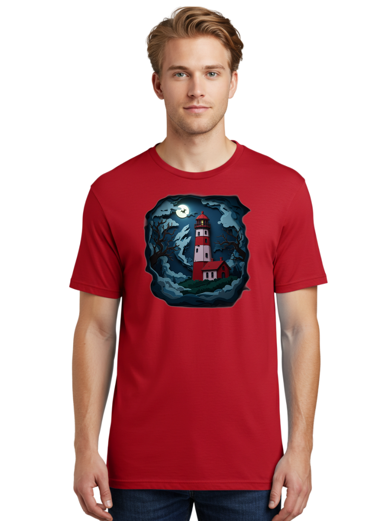 Lighthouse-At-Night Men'S Graphic Tee, 100% Cotton, Comfortable Casual Summer Wear, Machine Washable, Vintage Camera, Old Camera, Antique Camera, Black Camera, Classic Photography, Photography Equipment, Nostalgic Device, Film Camera, Bag715