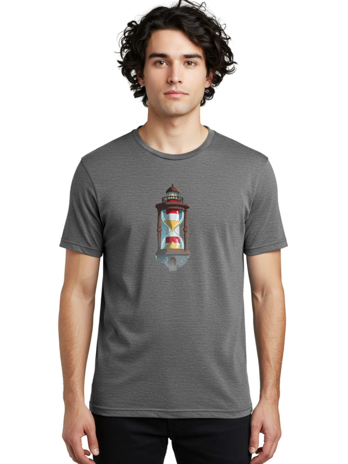 Lighthouse-Hourglass Men'S Graphic Tee, 100% Cotton, Comfortable Casual Summer Wear, Machine Washable, Vintage Camera, Old Camera, Antique Camera, Black Camera, Classic Photography, Photography Equipment, Nostalgic Device, Film Camera, Bag718