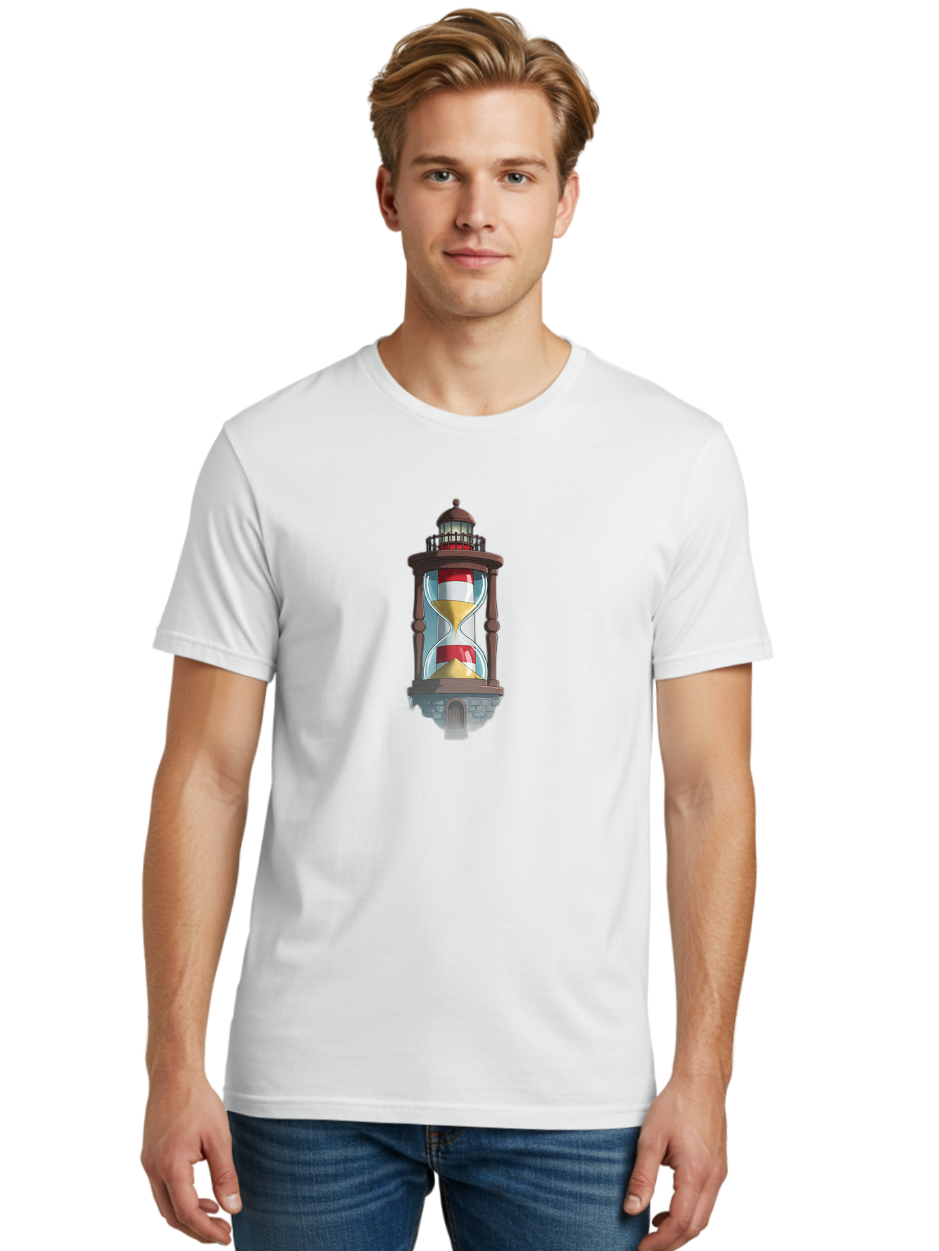 Lighthouse-Hourglass Men'S Graphic Tee, 100% Cotton, Comfortable Casual Summer Wear, Machine Washable, Vintage Camera, Old Camera, Antique Camera, Black Camera, Classic Photography, Photography Equipment, Nostalgic Device, Film Camera, Bag718