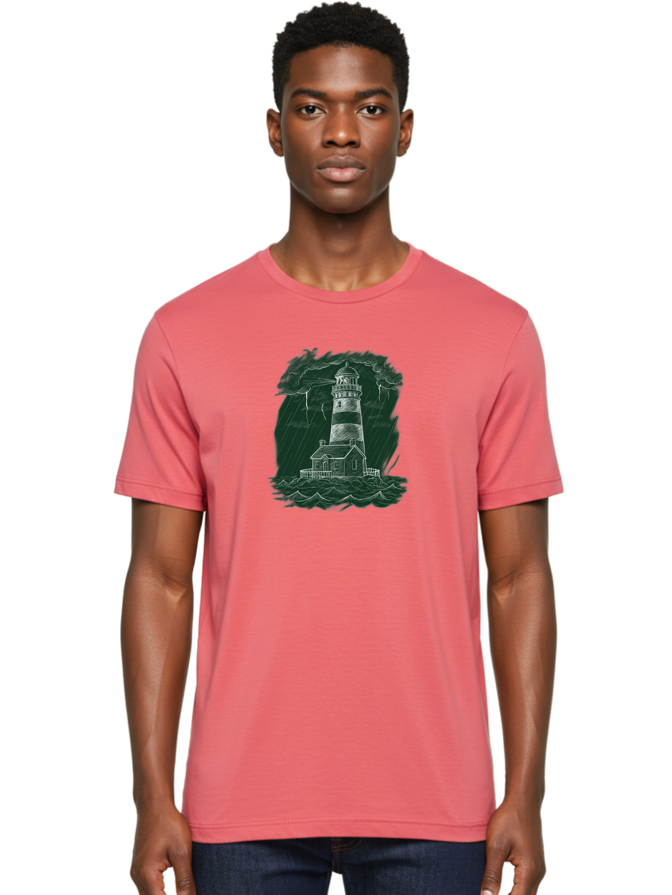 Lighthouse-In-Storm-1 Men'S Graphic Tee, 100% Cotton, Comfortable Casual Summer Wear, Machine Washable, Vintage Camera, Old Camera, Antique Camera, Black Camera, Classic Photography, Photography Equipment, Nostalgic Device, Film Camera, Bag721