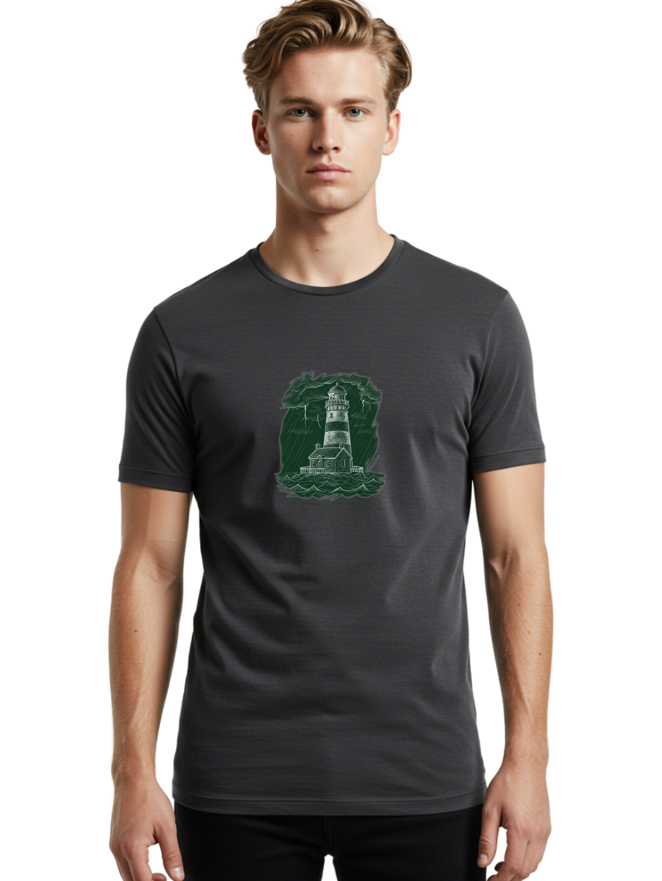 Lighthouse-In-Storm-1 Men'S Graphic Tee, 100% Cotton, Comfortable Casual Summer Wear, Machine Washable, Vintage Camera, Old Camera, Antique Camera, Black Camera, Classic Photography, Photography Equipment, Nostalgic Device, Film Camera, Bag721