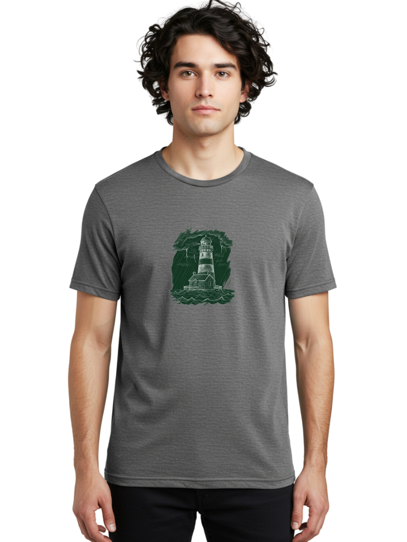 Lighthouse-In-Storm-1 Men'S Graphic Tee, 100% Cotton, Comfortable Casual Summer Wear, Machine Washable, Vintage Camera, Old Camera, Antique Camera, Black Camera, Classic Photography, Photography Equipment, Nostalgic Device, Film Camera, Bag721