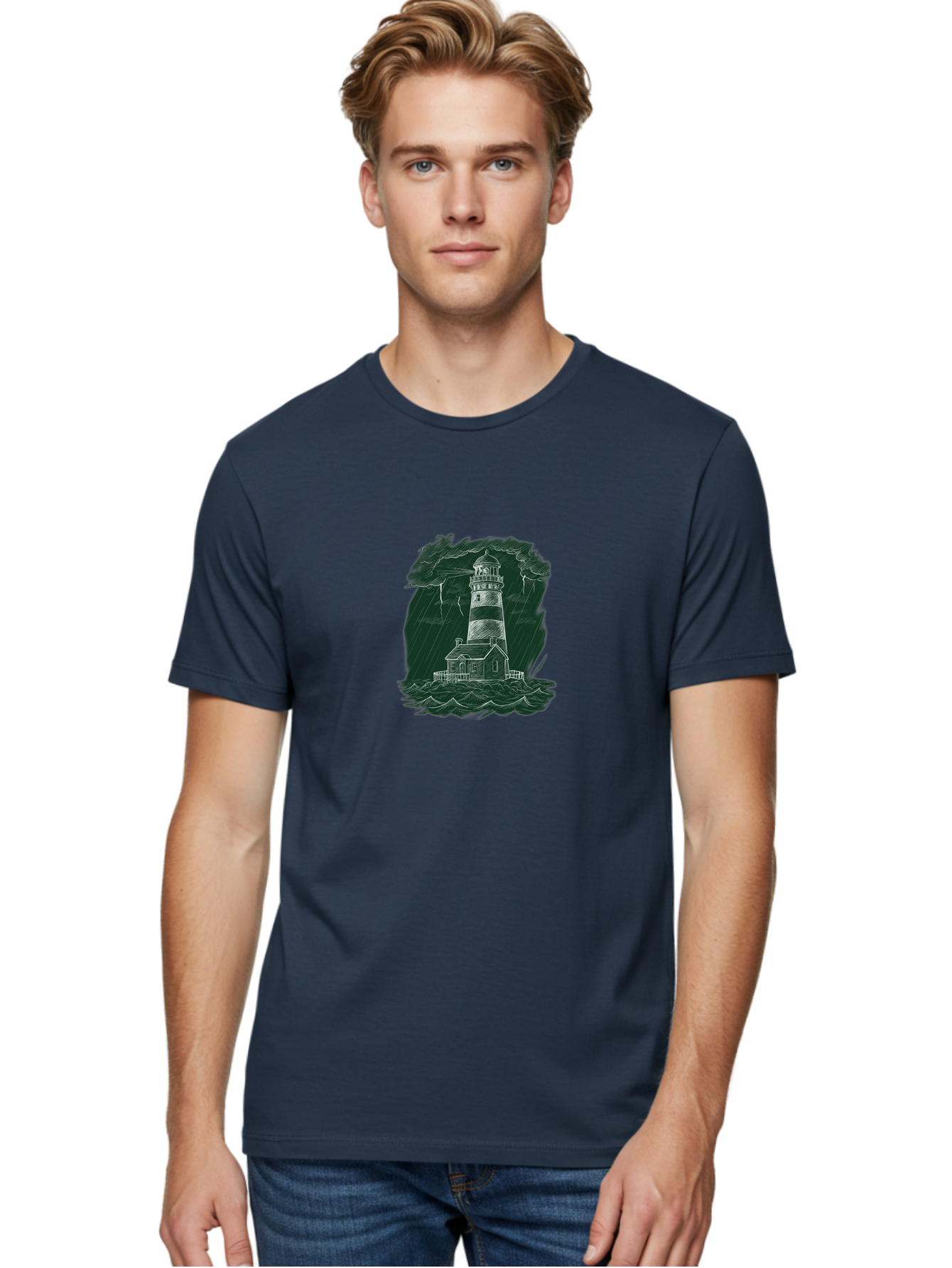 Lighthouse-In-Storm-1 Men'S Graphic Tee, 100% Cotton, Comfortable Casual Summer Wear, Machine Washable, Vintage Camera, Old Camera, Antique Camera, Black Camera, Classic Photography, Photography Equipment, Nostalgic Device, Film Camera, Bag721