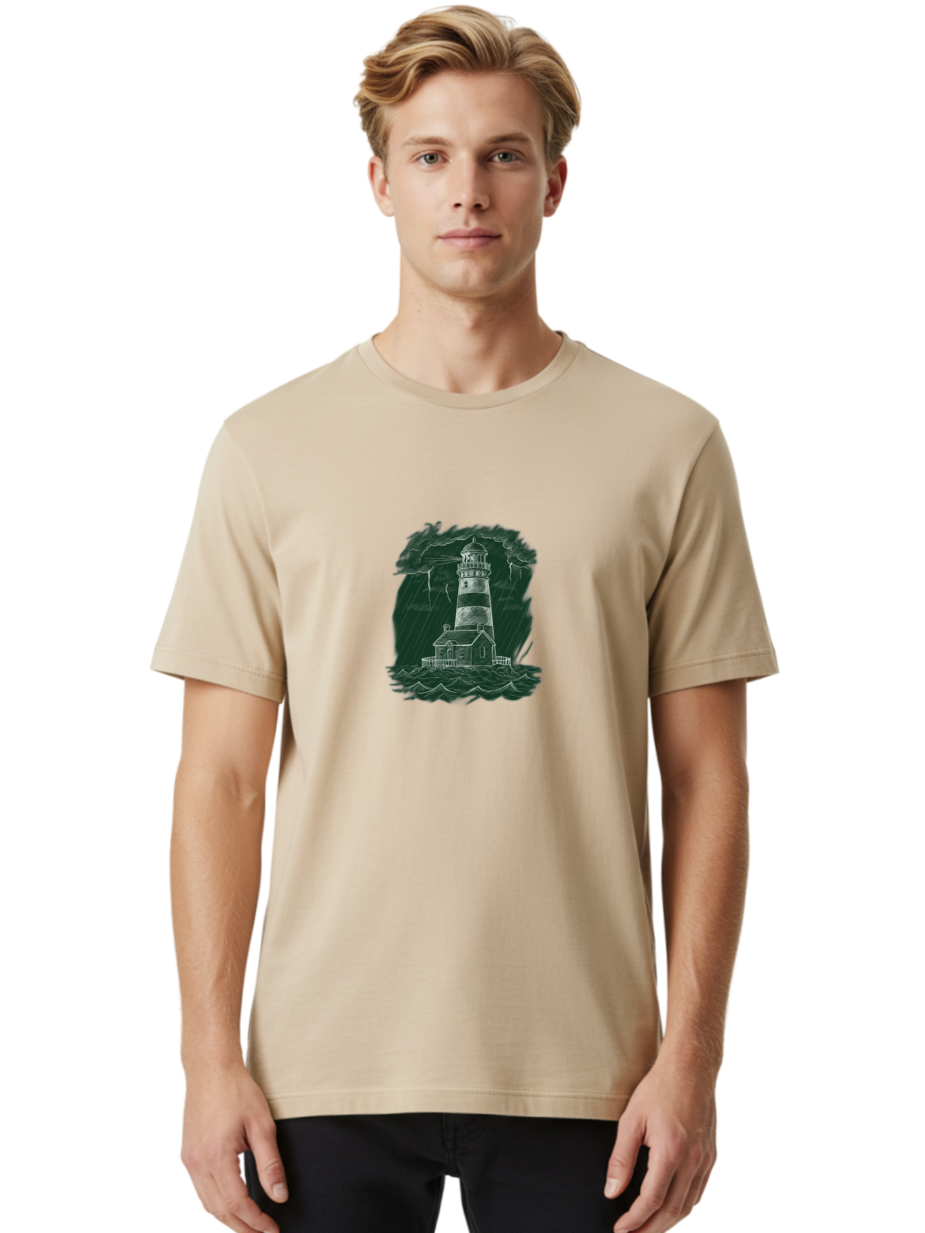 Lighthouse-In-Storm-1 Men'S Graphic Tee, 100% Cotton, Comfortable Casual Summer Wear, Machine Washable, Vintage Camera, Old Camera, Antique Camera, Black Camera, Classic Photography, Photography Equipment, Nostalgic Device, Film Camera, Bag721