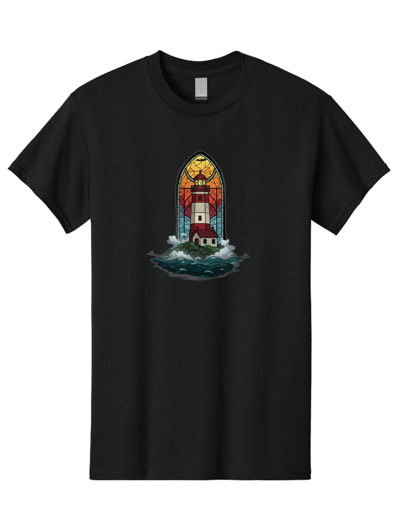 Lighthouse-Stained-Glass Men'S Graphic Tee, 100% Cotton, Comfortable Casual Summer Wear, Machine Washable, Vintage Camera, Old Camera, Antique Camera, Black Camera, Classic Photography, Photography Equipment, Nostalgic Device, Film Camera, Bag724