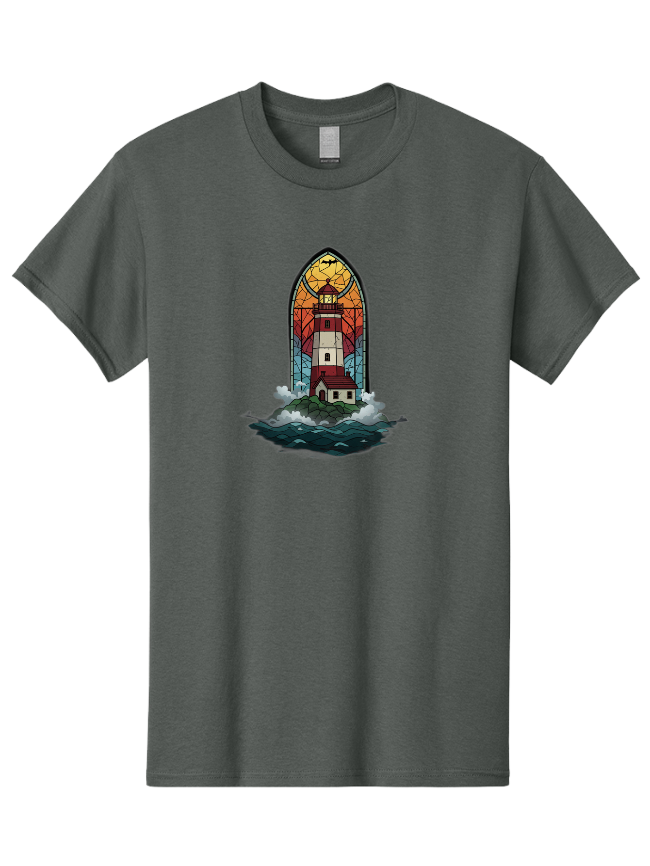 Lighthouse-Stained-Glass Men'S Graphic Tee, 100% Cotton, Comfortable Casual Summer Wear, Machine Washable, Vintage Camera, Old Camera, Antique Camera, Black Camera, Classic Photography, Photography Equipment, Nostalgic Device, Film Camera, Bag724