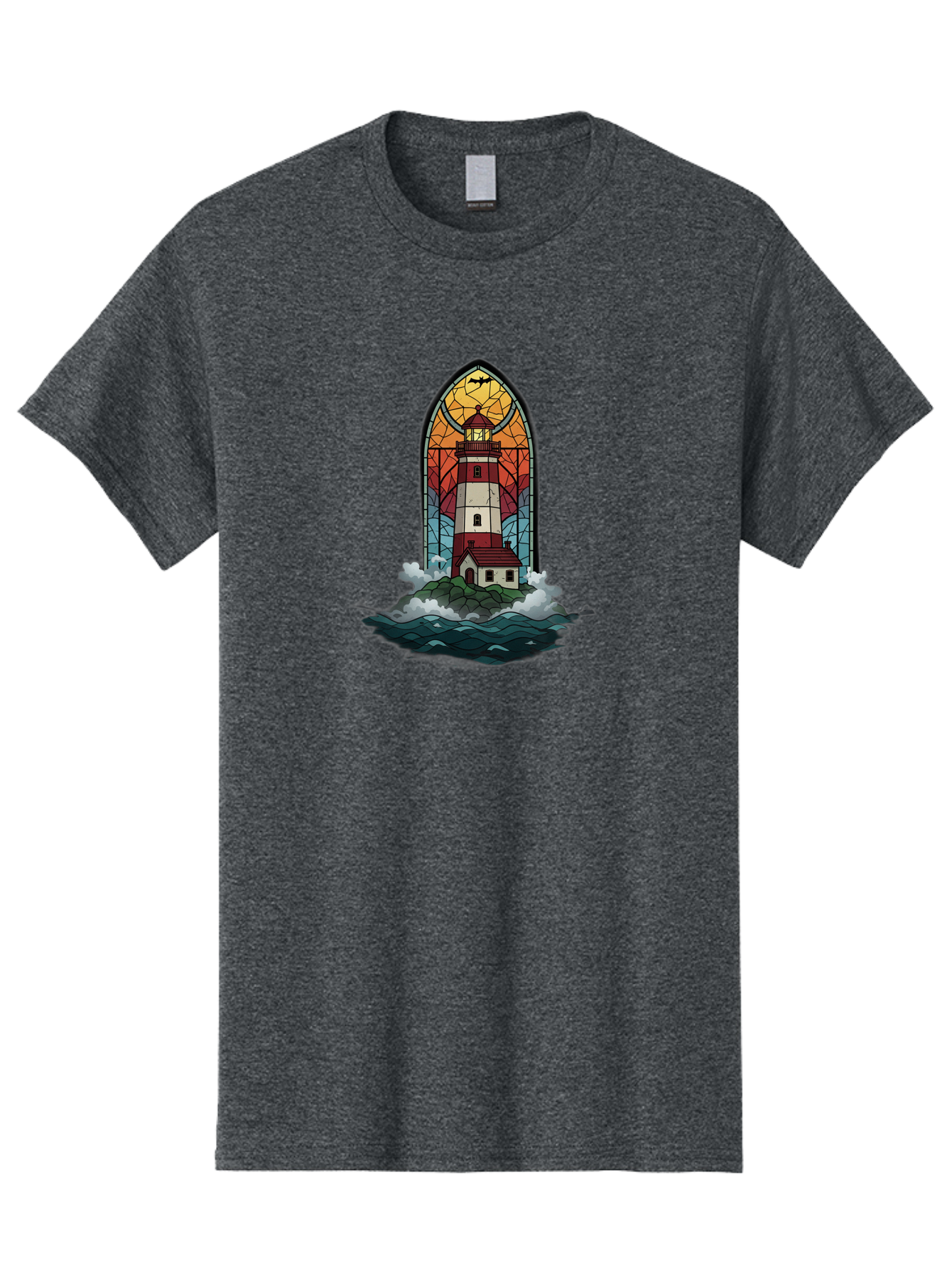 Lighthouse-Stained-Glass Men'S Graphic Tee, 100% Cotton, Comfortable Casual Summer Wear, Machine Washable, Vintage Camera, Old Camera, Antique Camera, Black Camera, Classic Photography, Photography Equipment, Nostalgic Device, Film Camera, Bag724