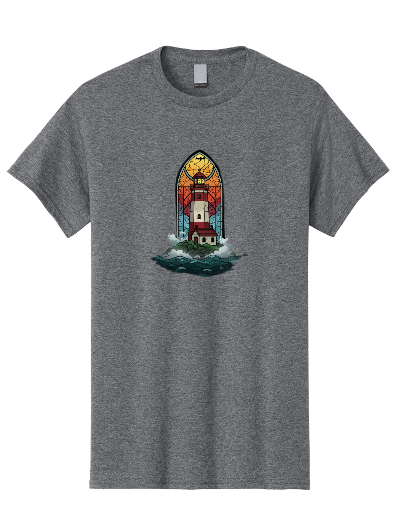 Lighthouse-Stained-Glass Men'S Graphic Tee, 100% Cotton, Comfortable Casual Summer Wear, Machine Washable, Vintage Camera, Old Camera, Antique Camera, Black Camera, Classic Photography, Photography Equipment, Nostalgic Device, Film Camera, Bag724