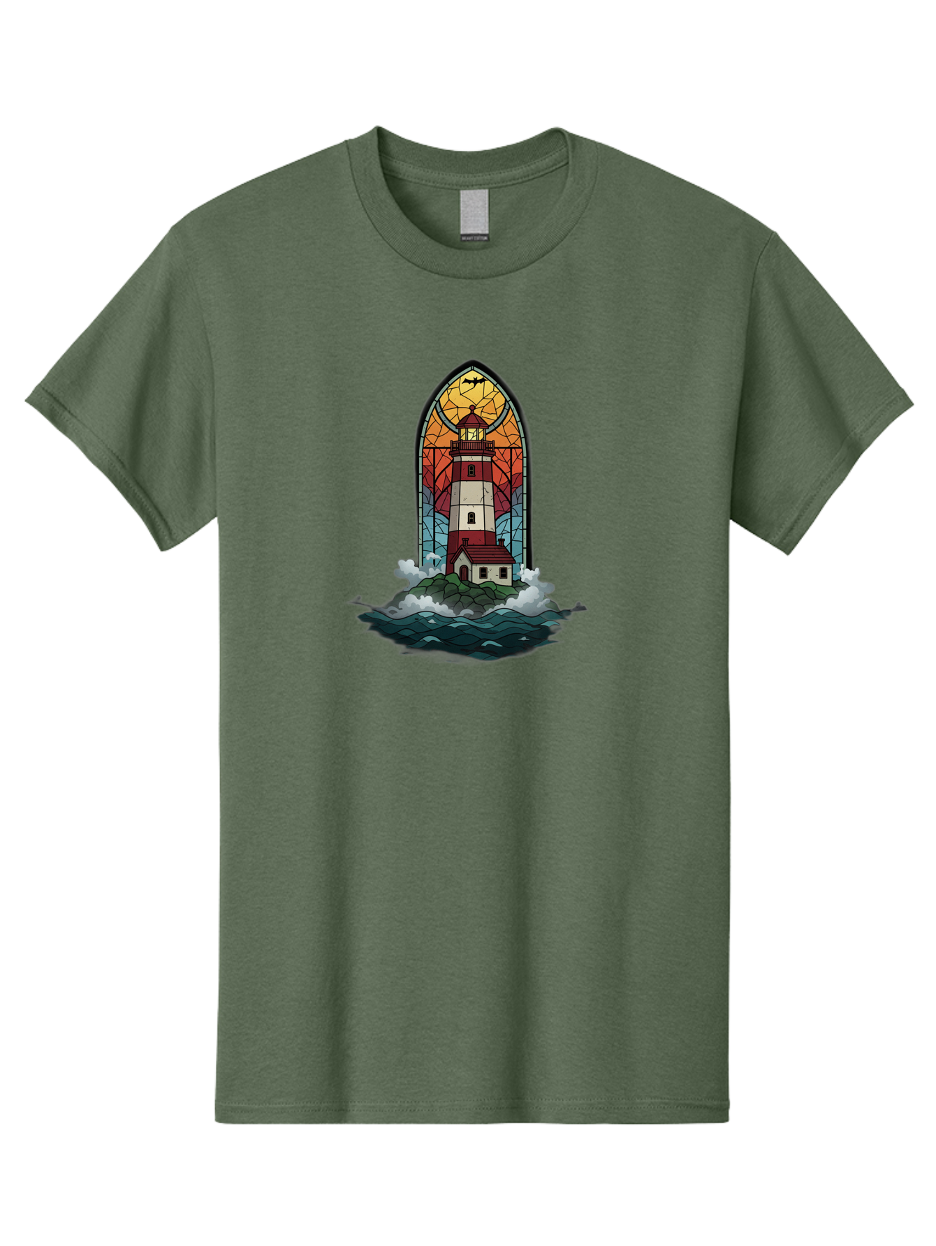 Lighthouse-Stained-Glass Men'S Graphic Tee, 100% Cotton, Comfortable Casual Summer Wear, Machine Washable, Vintage Camera, Old Camera, Antique Camera, Black Camera, Classic Photography, Photography Equipment, Nostalgic Device, Film Camera, Bag724