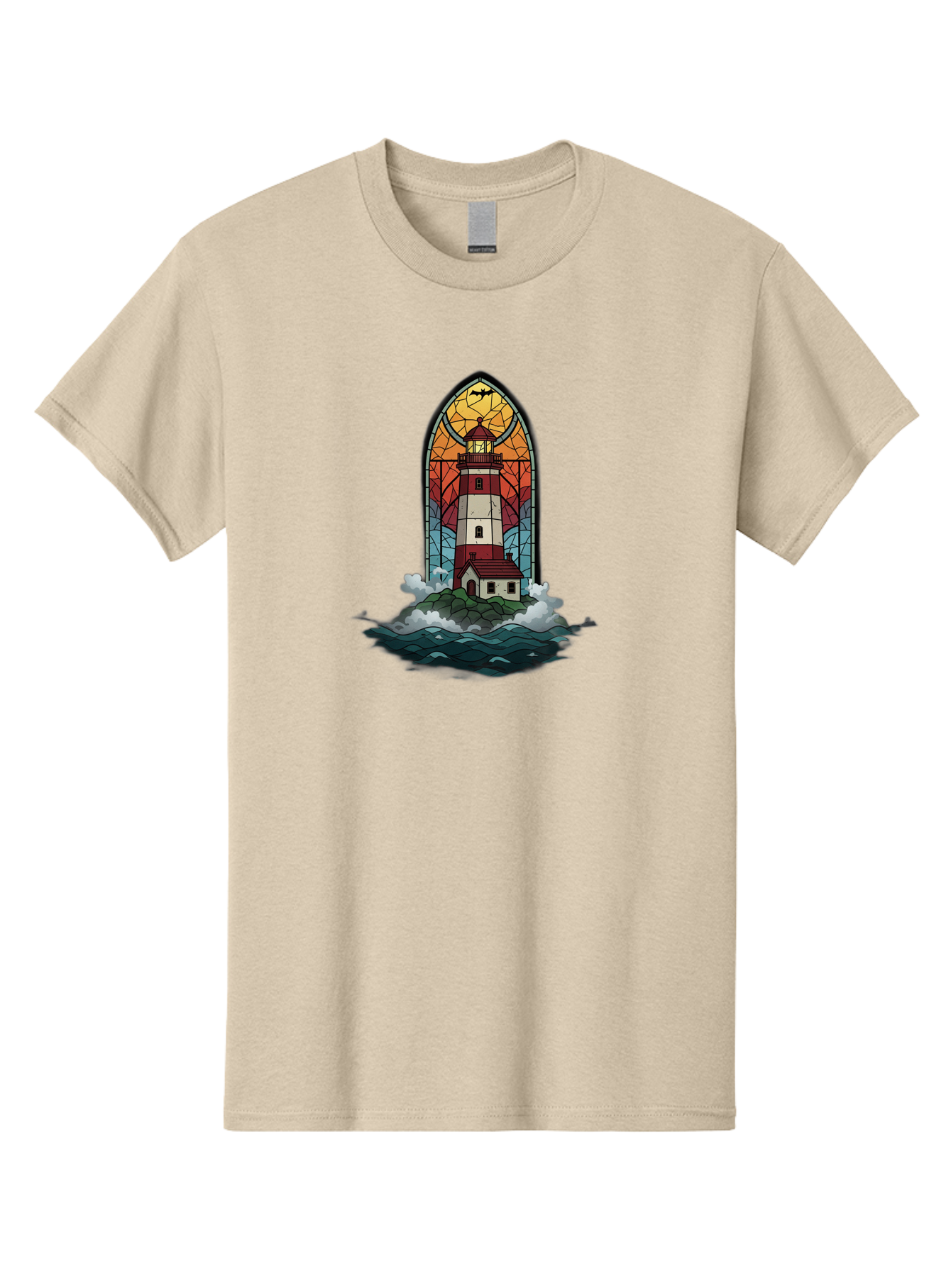 Lighthouse-Stained-Glass Men'S Graphic Tee, 100% Cotton, Comfortable Casual Summer Wear, Machine Washable, Vintage Camera, Old Camera, Antique Camera, Black Camera, Classic Photography, Photography Equipment, Nostalgic Device, Film Camera, Bag724
