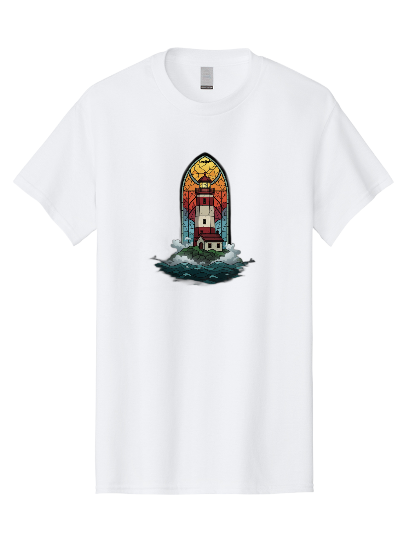 Lighthouse-Stained-Glass Men'S Graphic Tee, 100% Cotton, Comfortable Casual Summer Wear, Machine Washable, Vintage Camera, Old Camera, Antique Camera, Black Camera, Classic Photography, Photography Equipment, Nostalgic Device, Film Camera, Bag724