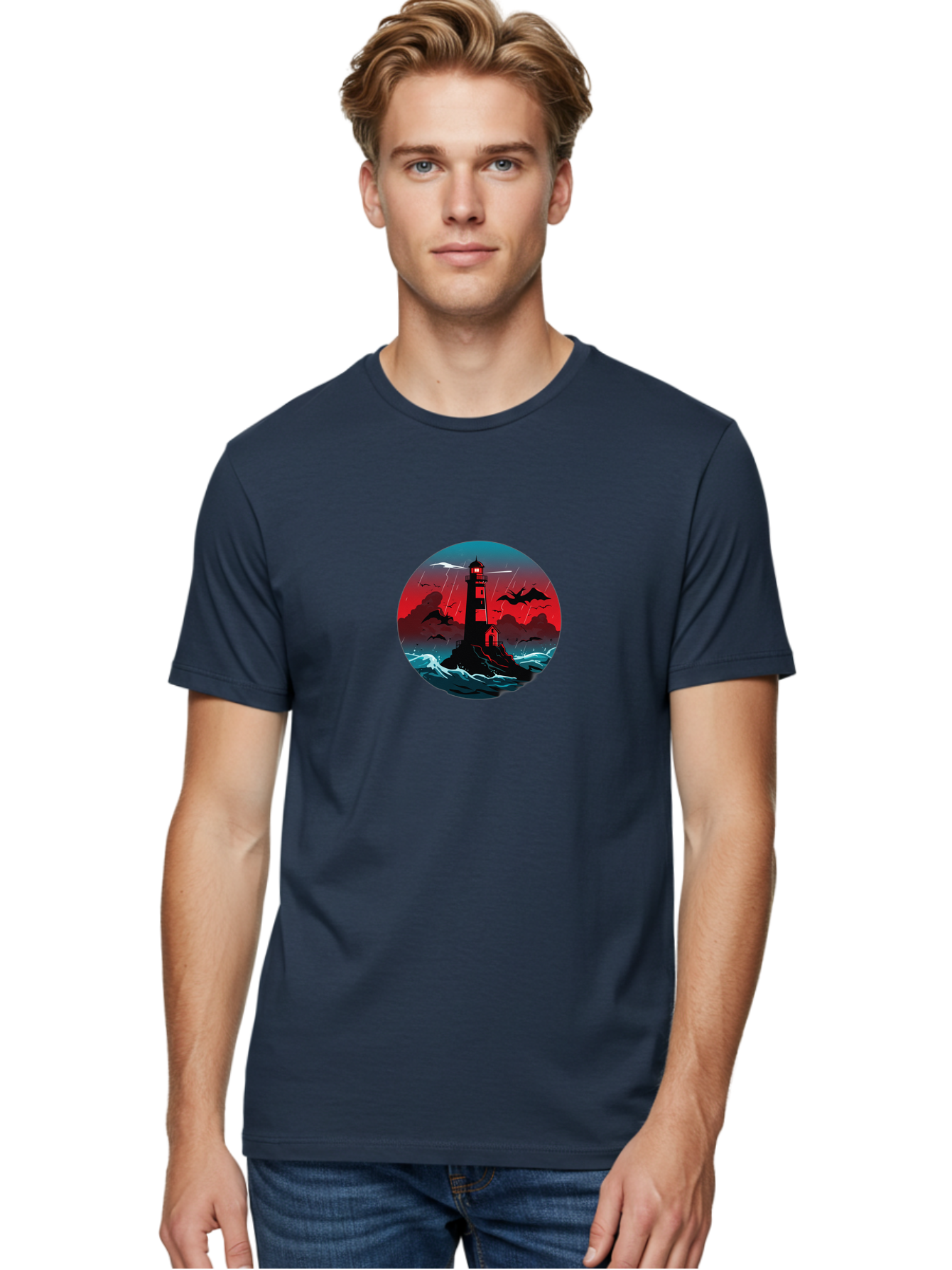 Lighthouse-Storm Men'S Graphic Tee, 100% Cotton, Comfortable Casual Summer Wear, Machine Washable, Vintage Camera, Old Camera, Antique Camera, Black Camera, Classic Photography, Photography Equipment, Nostalgic Device, Film Camera, Camera Art Bag725