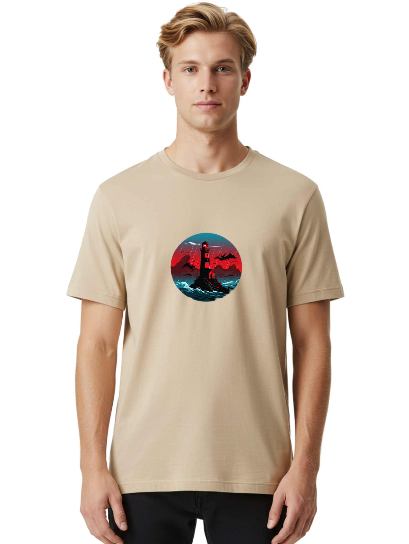 Lighthouse-Storm Men'S Graphic Tee, 100% Cotton, Comfortable Casual Summer Wear, Machine Washable, Vintage Camera, Old Camera, Antique Camera, Black Camera, Classic Photography, Photography Equipment, Nostalgic Device, Film Camera, Camera Art Bag725