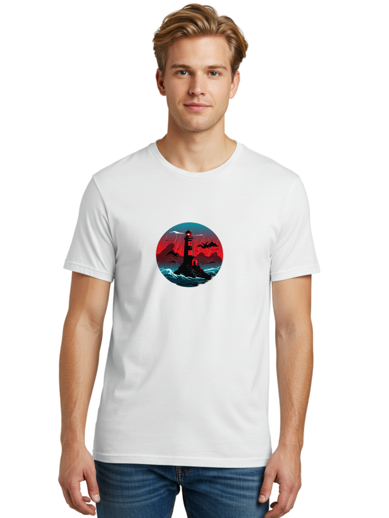 Lighthouse-Storm Men'S Graphic Tee, 100% Cotton, Comfortable Casual Summer Wear, Machine Washable, Vintage Camera, Old Camera, Antique Camera, Black Camera, Classic Photography, Photography Equipment, Nostalgic Device, Film Camera, Camera Art Bag725
