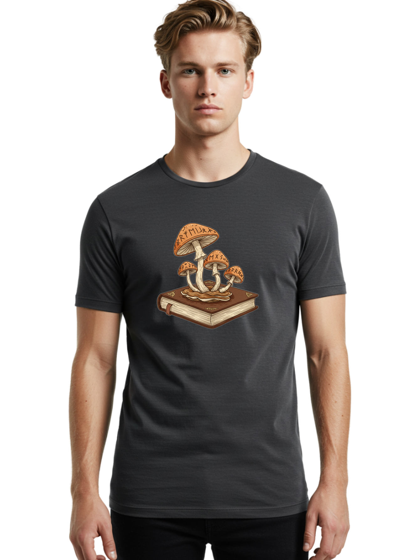 Magic-Mushrooms-On-Book Men'S Graphic Tee, 100% Cotton, Comfortable Casual Summer Wear, Machine Washable, Vintage Camera, Old Camera, Antique Camera, Black Camera, Classic Photography, Photography Equipment, Nostalgic Device, Film Camera, Bag741